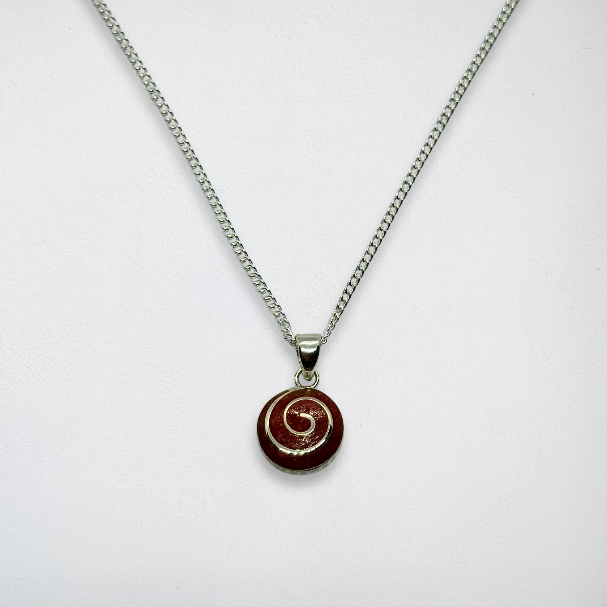 Pendentif Rond - Résine Corail Argent 925 - 15 mm Dos fermé Précieuse Lucie