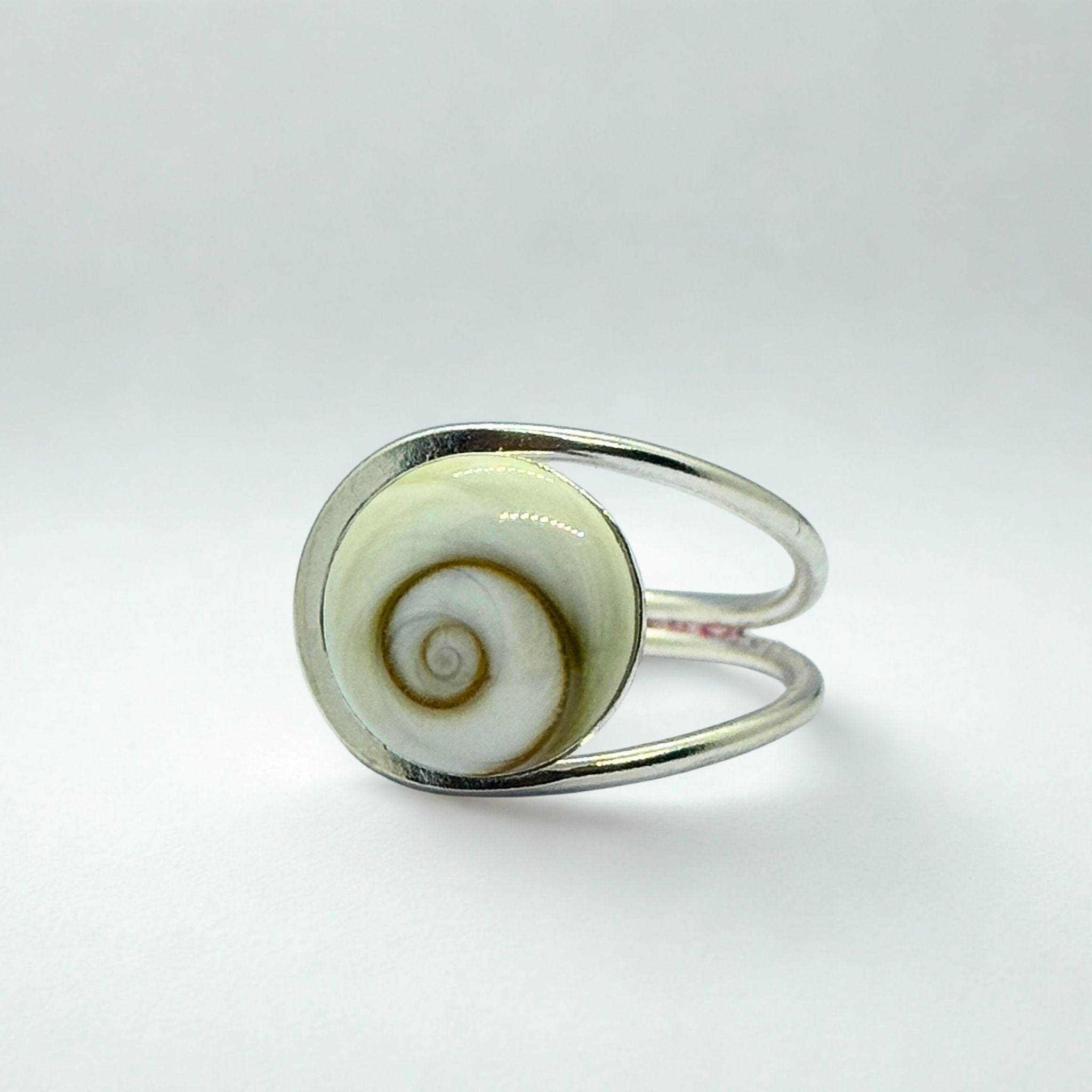 Bague Solitaire - Œil de Sainte Lucie Argent 925 - Rond 12 mm - Double anneaux Précieuse Lucie