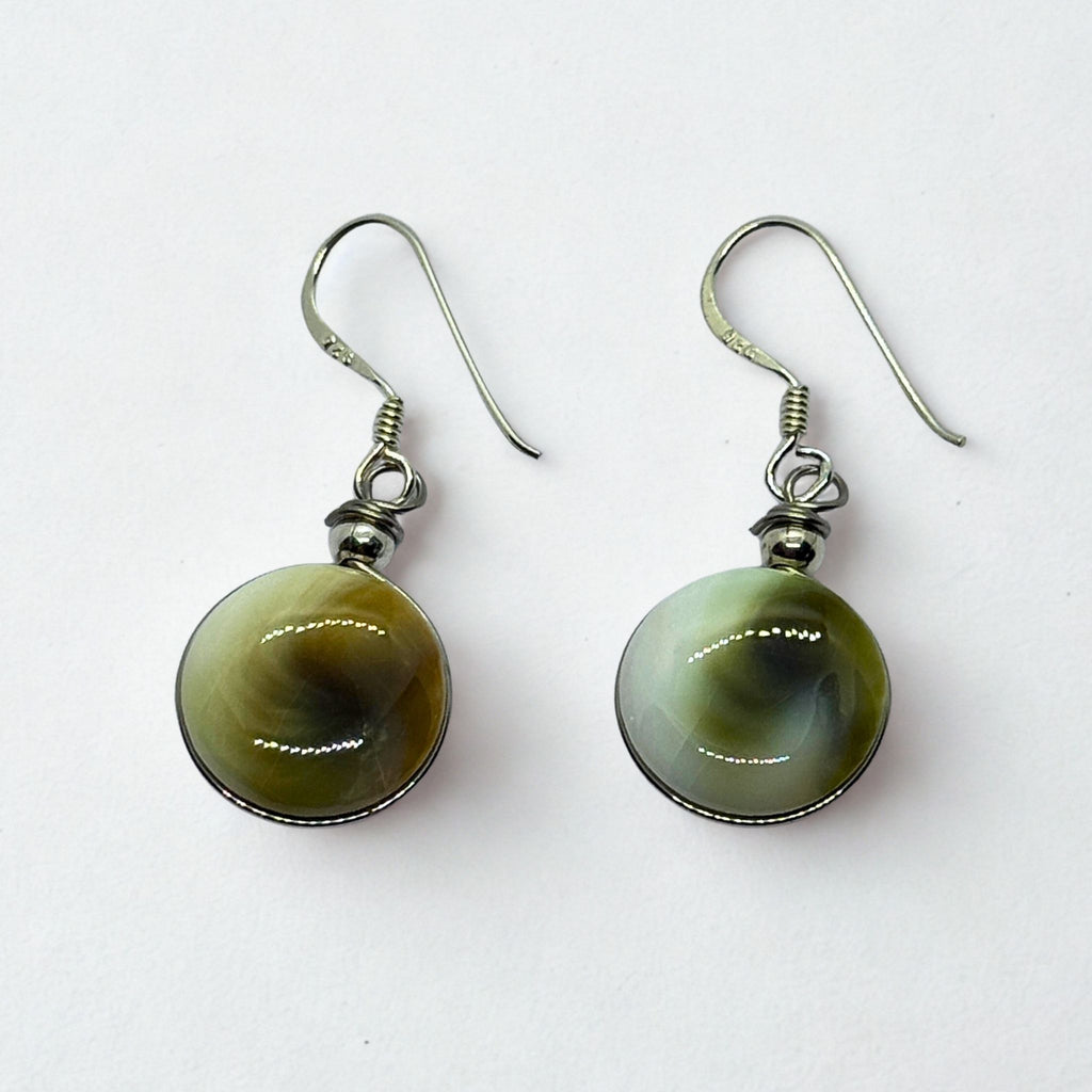 Boucles d'oreilles - Œil de Sainte Lucie Argent 925 - Rond bombé 12 mm