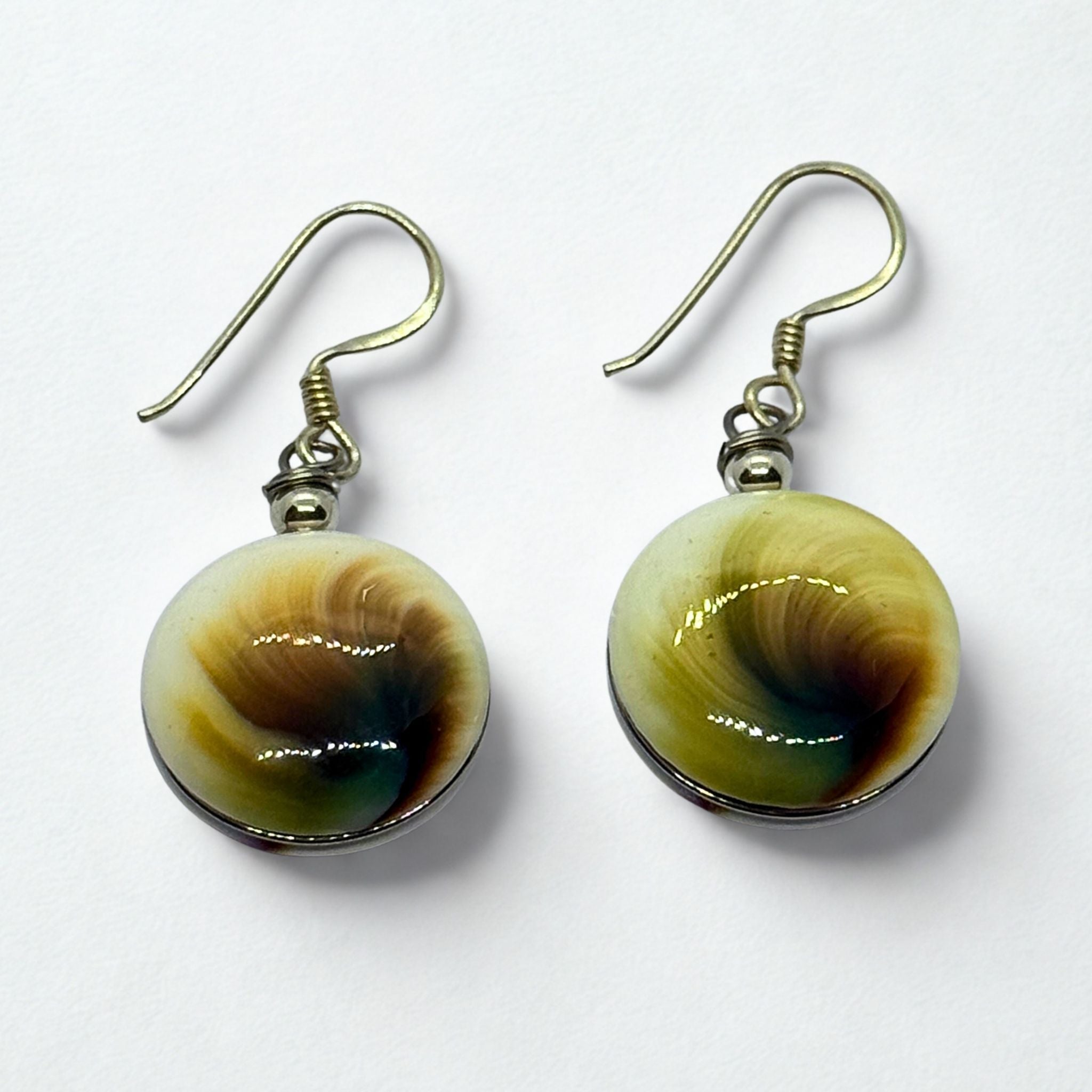 Boucles d'oreilles - Œil de Sainte Lucie Argent 925 - Rond bombé 15 mm