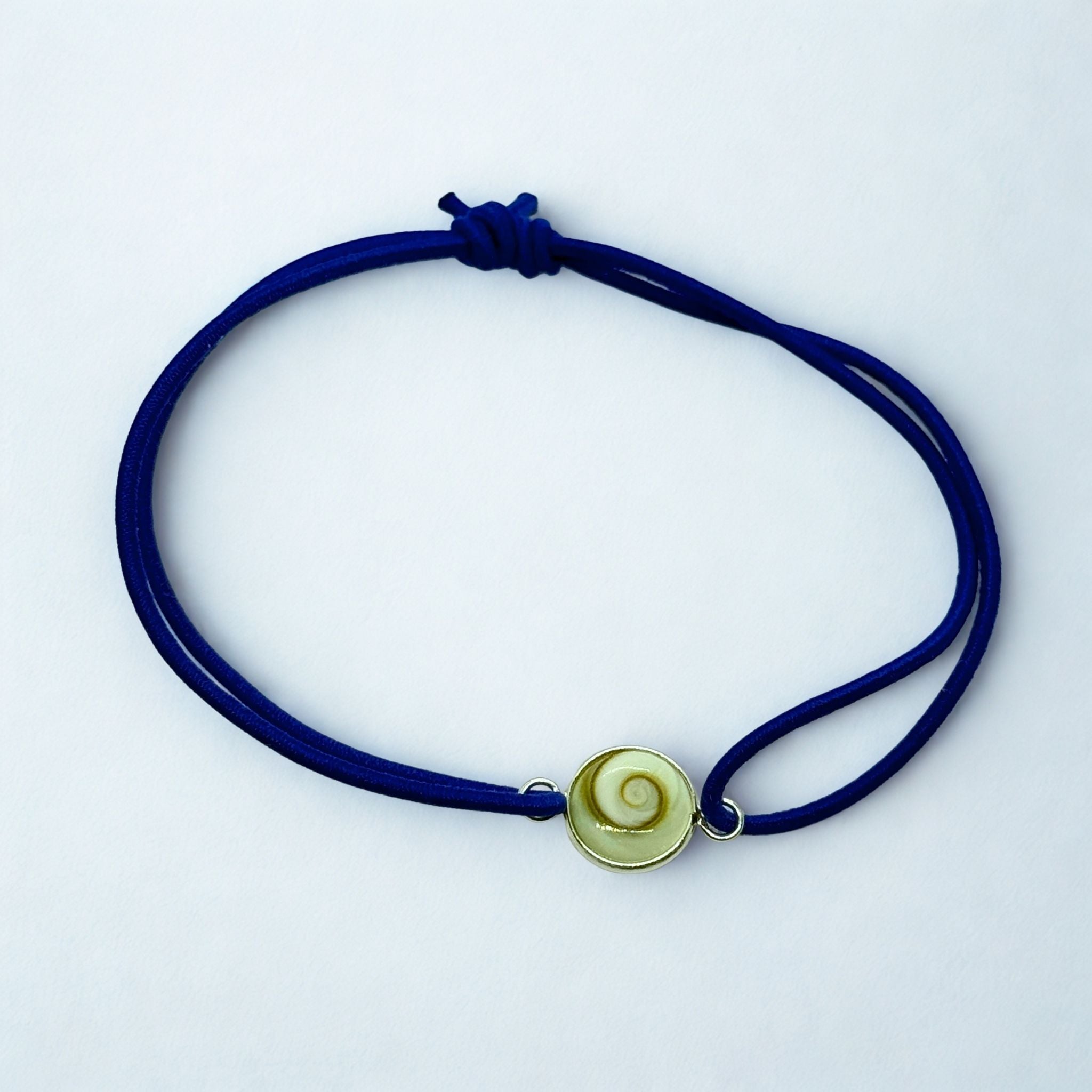 Bracelet Cordon élastique bleu - Œil de Sainte Lucie Argent 925 - 8 mm