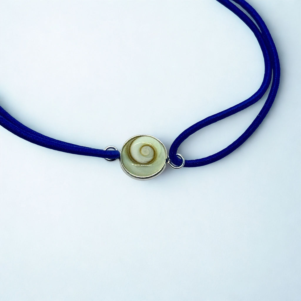 Bracelet Cordon élastique bleu - Œil de Sainte Lucie Argent 925 - 8 mm