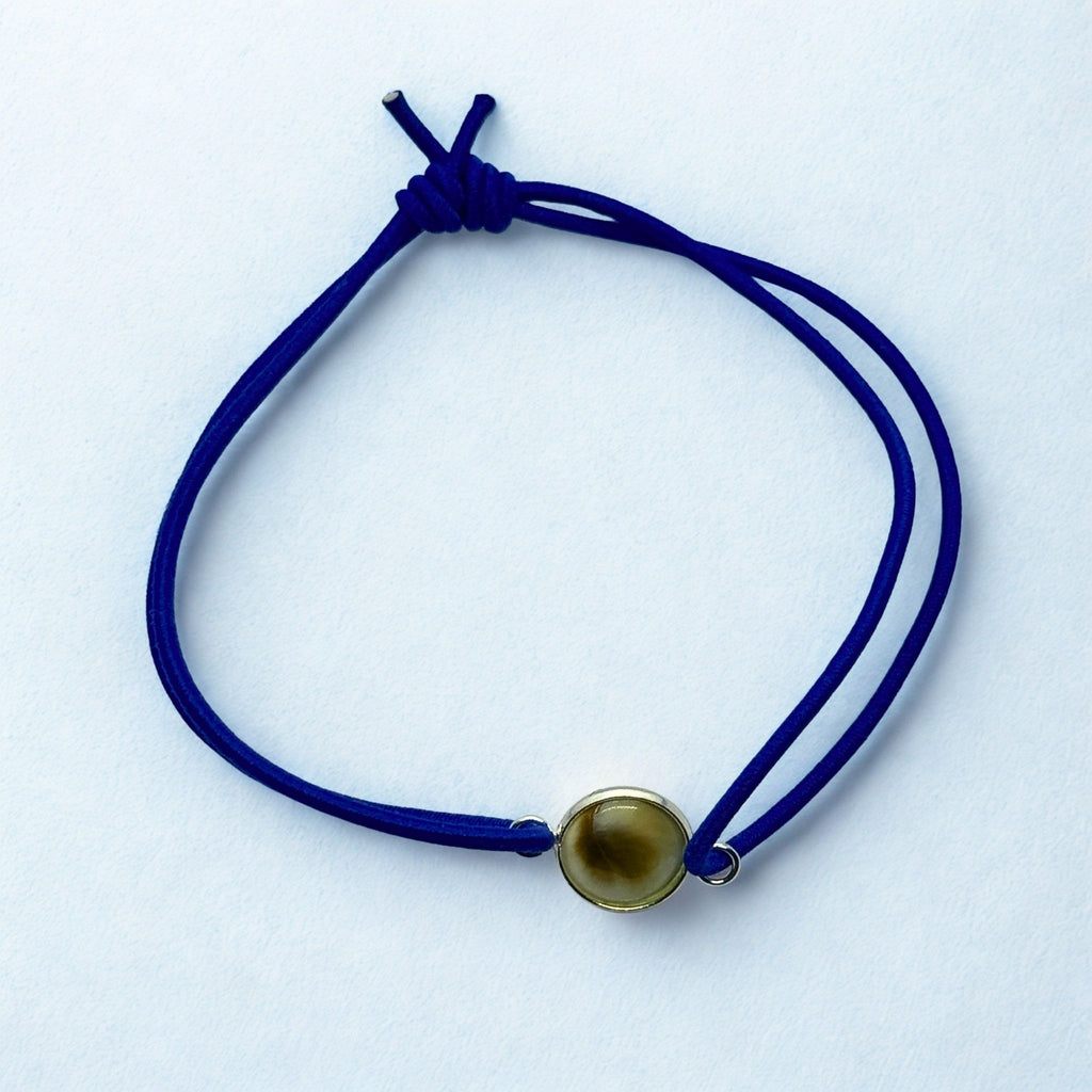 Bracelet Cordon élastique bleu - Œil de Sainte Lucie Argent 925 - 8 mm