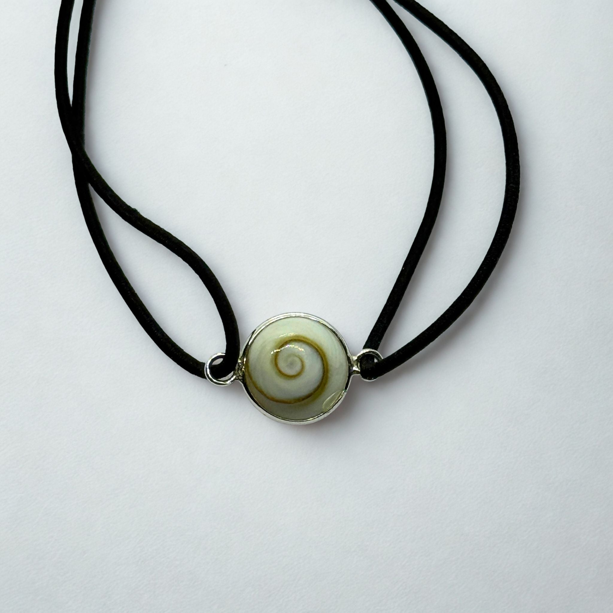 Bracelet Cordon élastique noir - Œil de Sainte Lucie Argent 925 - 10 mm Précieuse Lucie