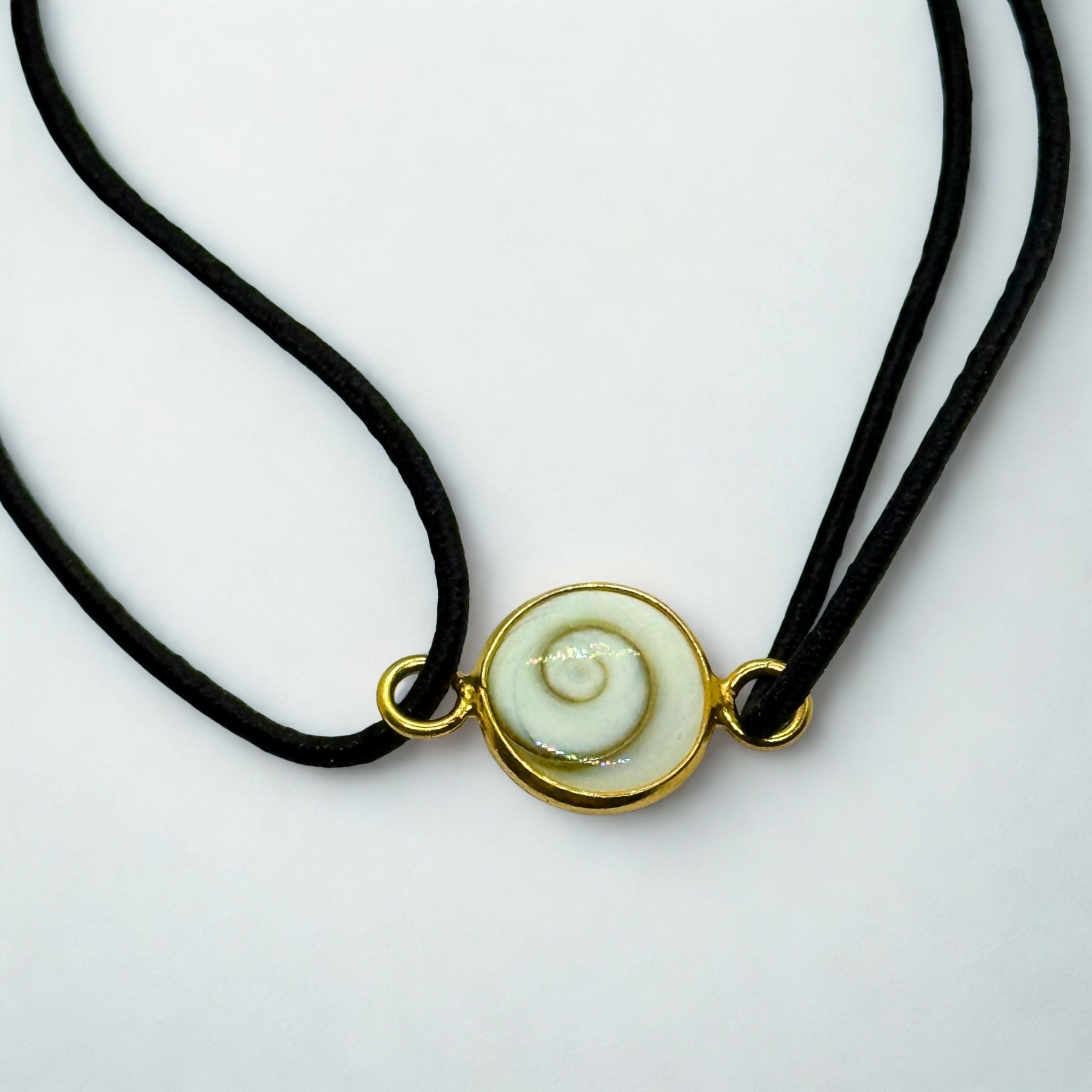 Bracelet Cordon élastique noir - Œil de Sainte Lucie Plaqué Or - 10 mm Précieuse Lucie