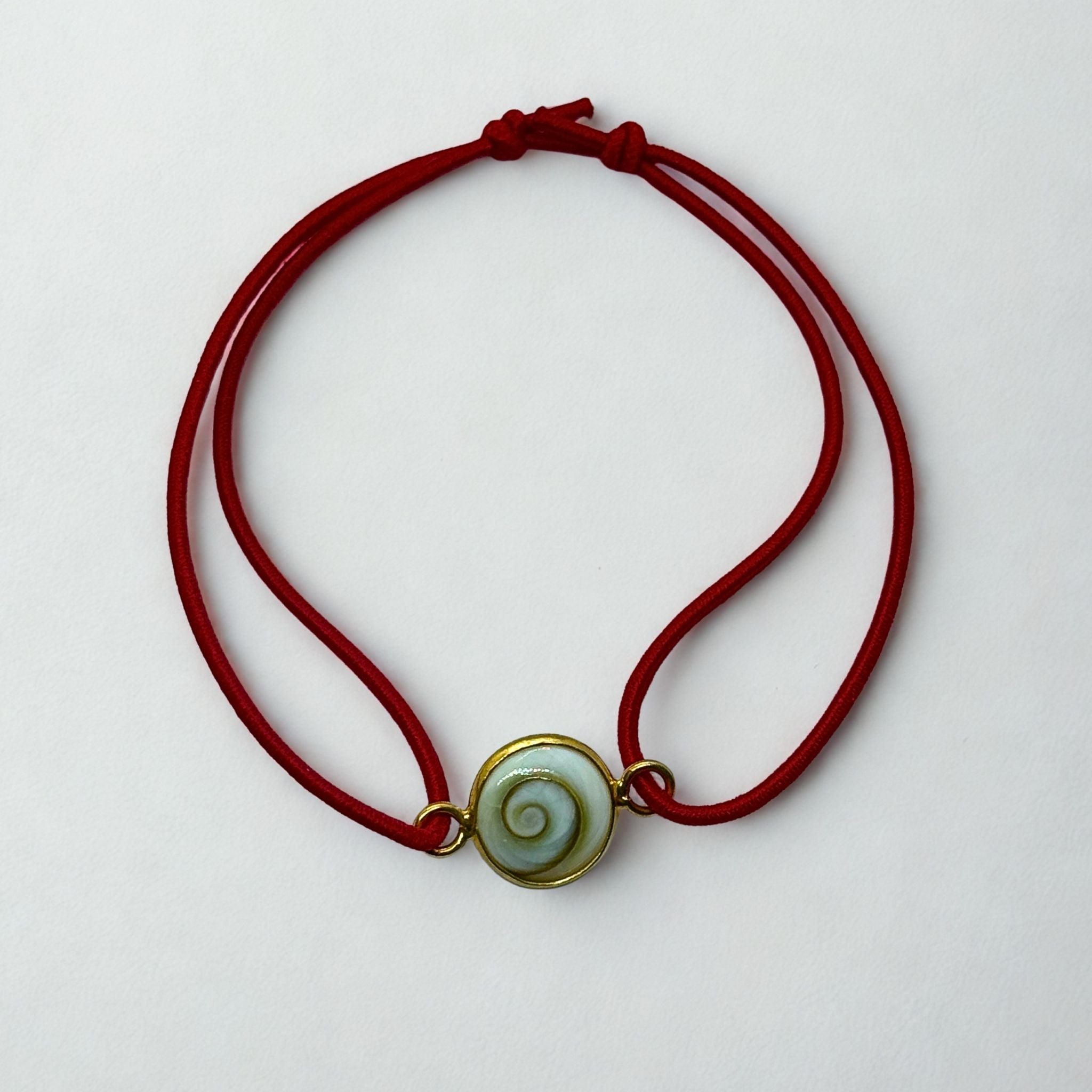 Bracelet Cordon élastique rouge - Œil de Sainte Lucie Plaqué Or - 10 mm Précieuse Lucie