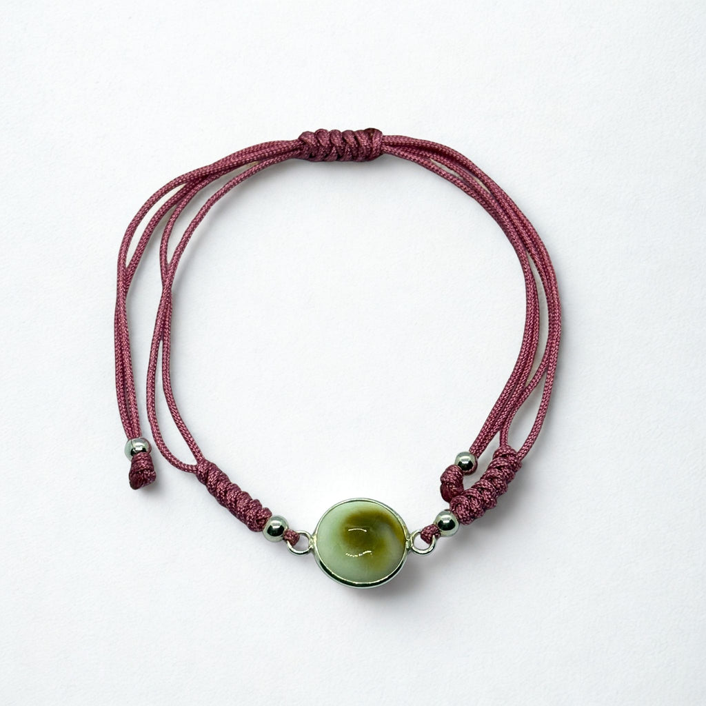 Bracelet Cordon bordeaux - Œil de Sainte Lucie Argent 925- 10 mm