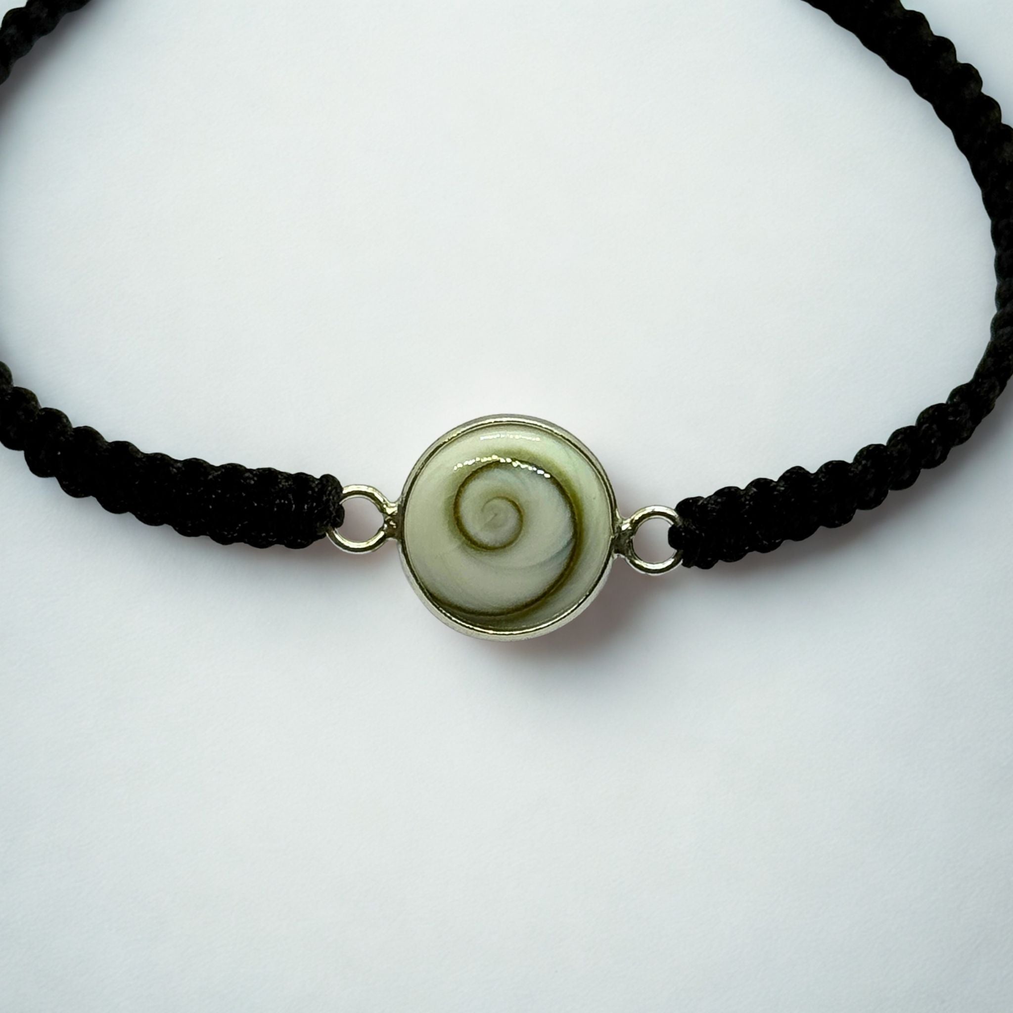 Bracelet Cordon tressé noir - Œil de Sainte Lucie Argent 925 - 10 mm Précieuse Lucie