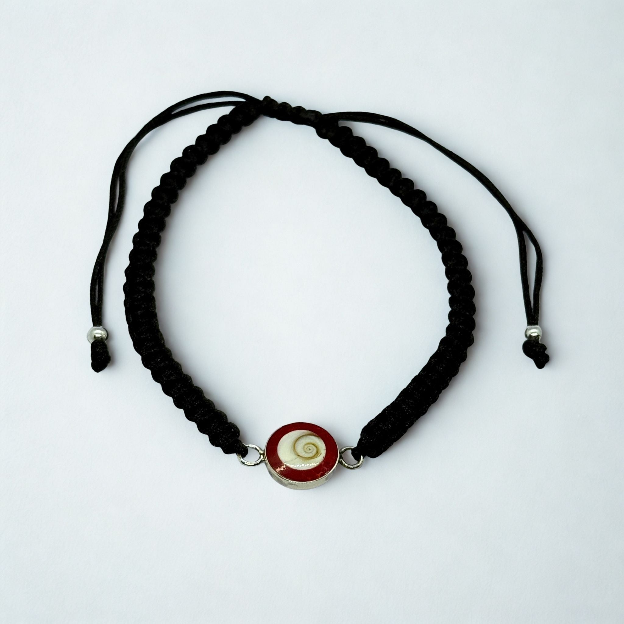 Bracelet Cordon tressé noir - Œil de Sainte Lucie résine corail Argent 925 - 10 mm Précieuse Lucie