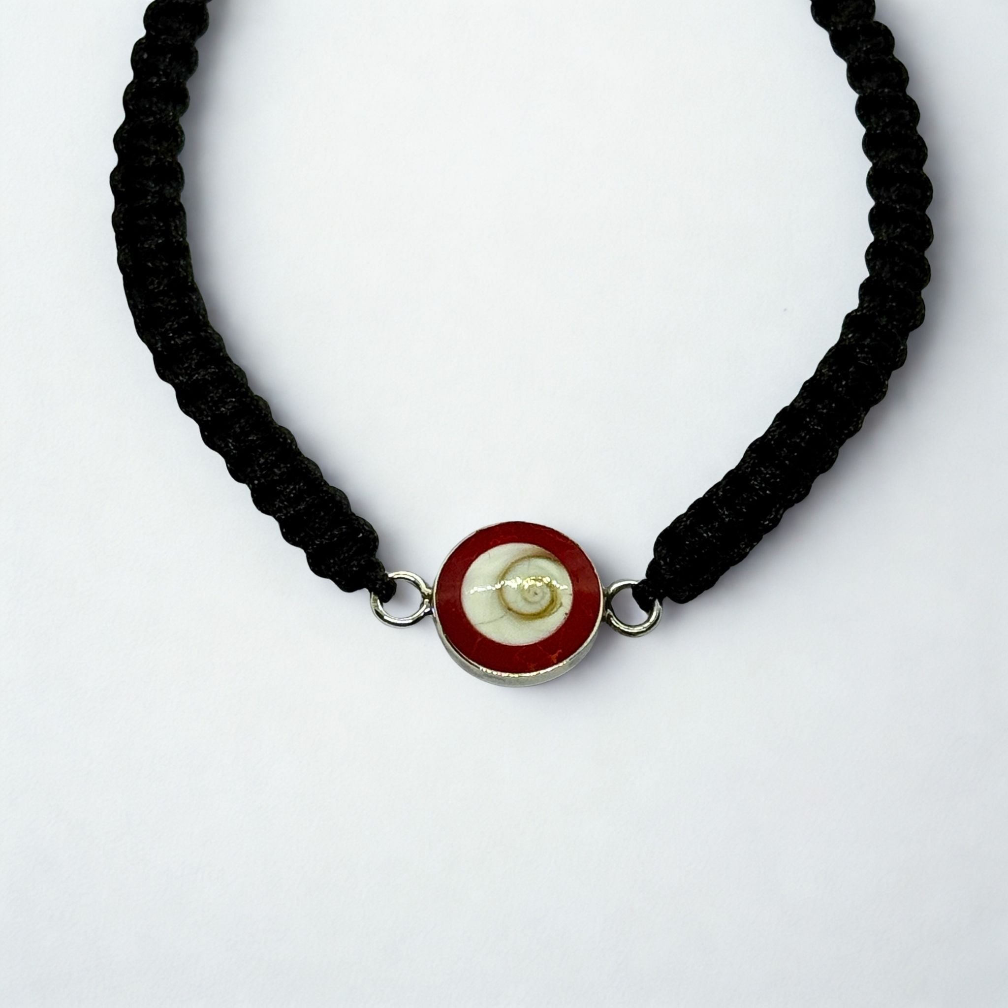 Bracelet Cordon tressé noir - Œil de Sainte Lucie résine corail Argent 925 - 10 mm Précieuse Lucie