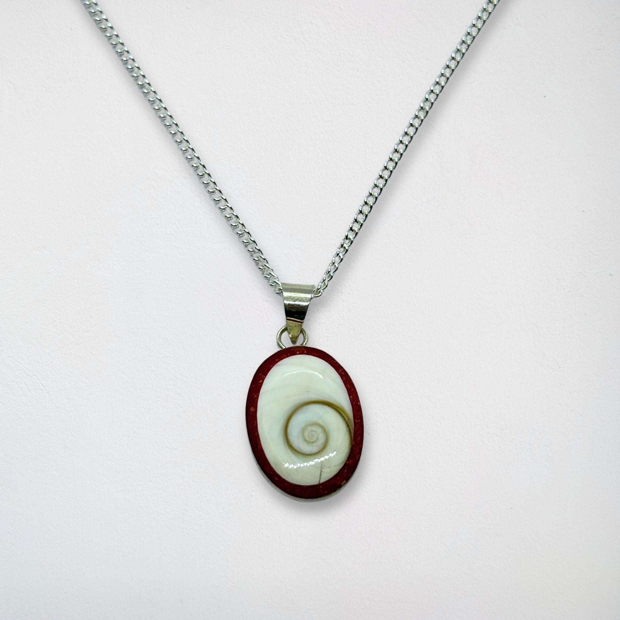 Pendentif Ovale - Œil de Sainte Lucie Argent 925 Corail - 18 mm Dos fermé Précieuse Lucie