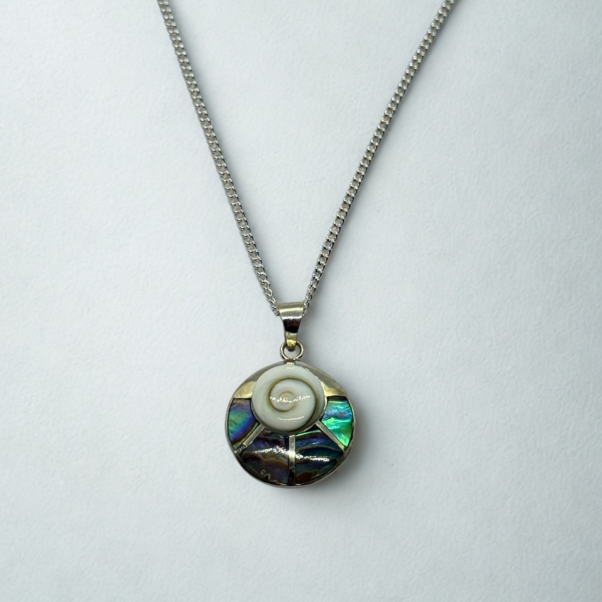 Pendentif Rond - Œil de Sainte Lucie Abalone Argent 925 - 20 mm Dos ouvert Précieuse Lucie