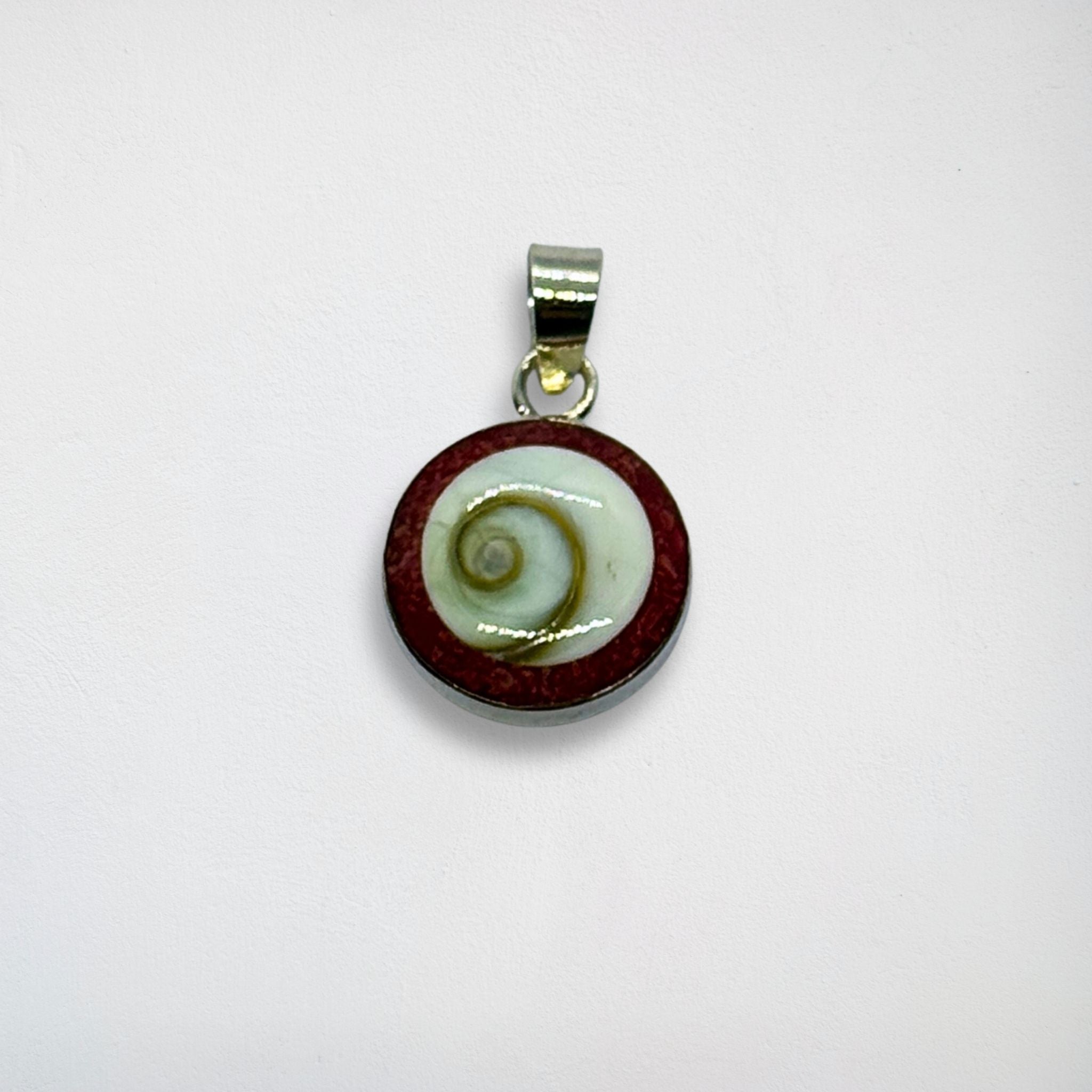 Pendentif Rond - Œil de Sainte Lucie Argent 925 Corail - 12 mm Dos fermé Précieuse Lucie