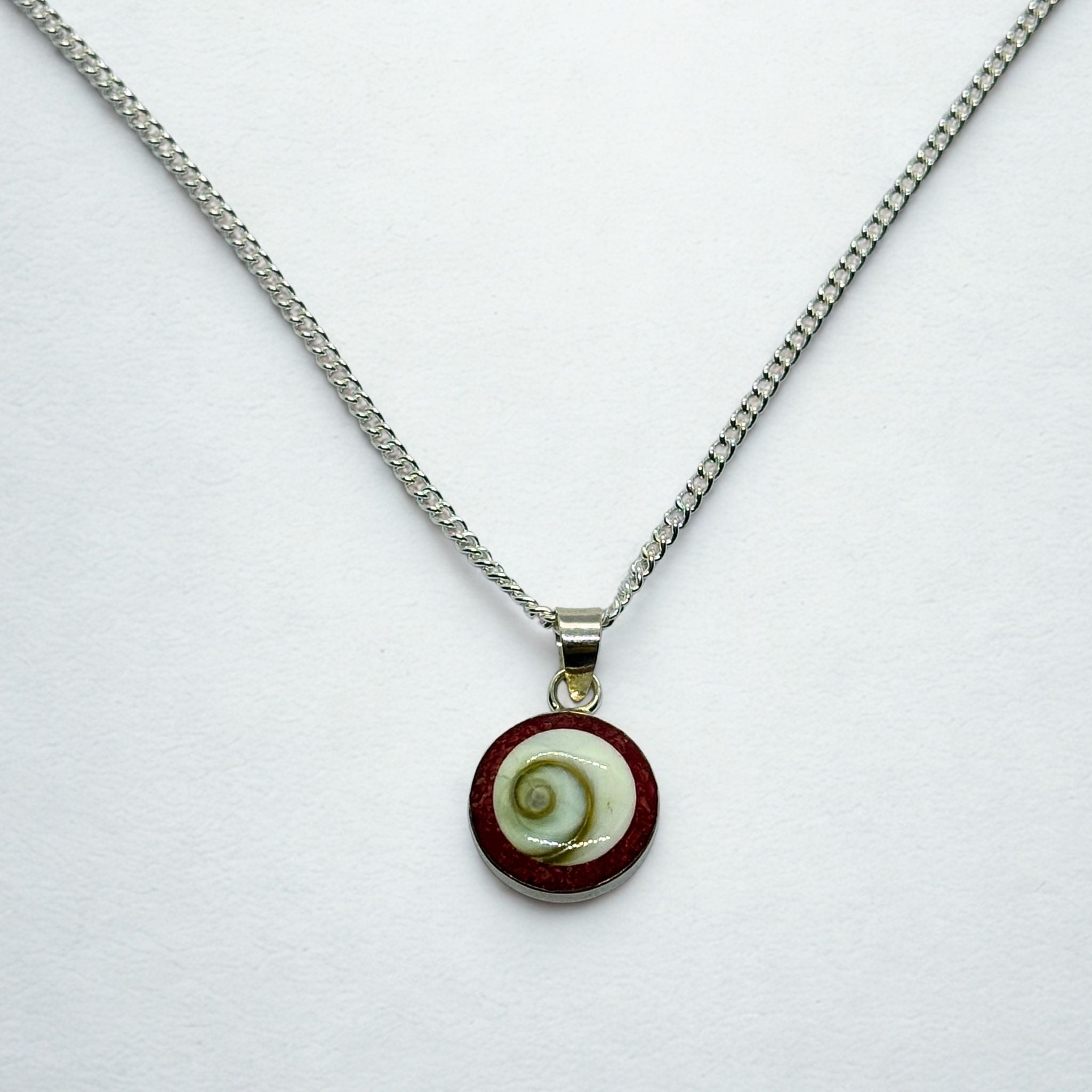 Pendentif Rond - Œil de Sainte Lucie Argent 925 Corail - 12 mm Dos fermé Précieuse Lucie