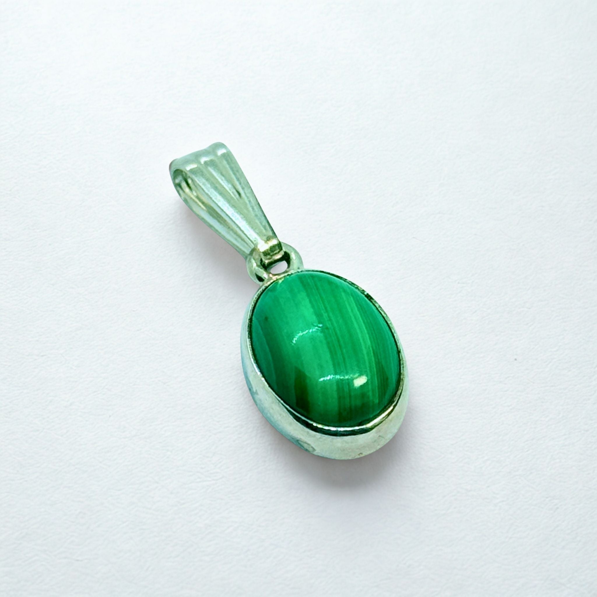 Pendentif - Malachite AA - Argent 925 - Ovale 14 mm Précieuse Lucie