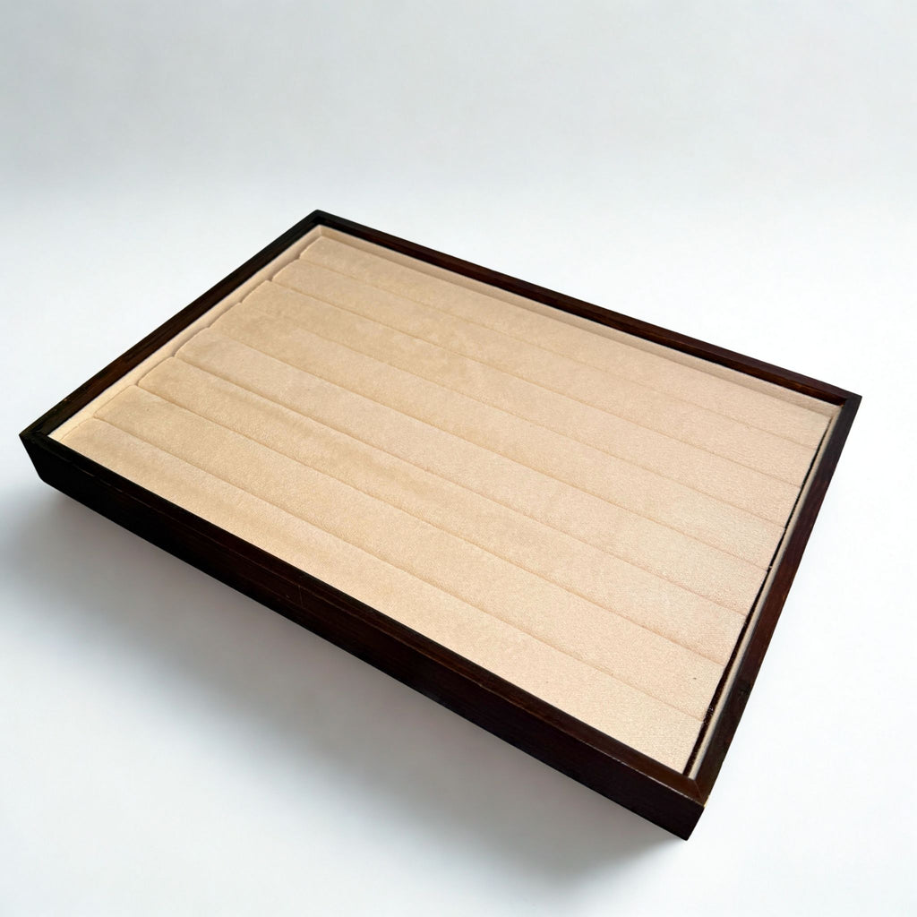 Présentoir Plateau - Bois suédine beige - Bagues