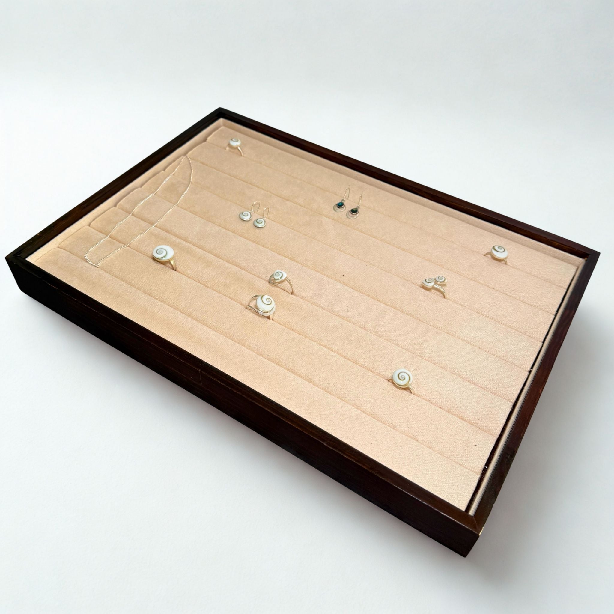 Présentoir Plateau - Bois suédine beige - Bagues