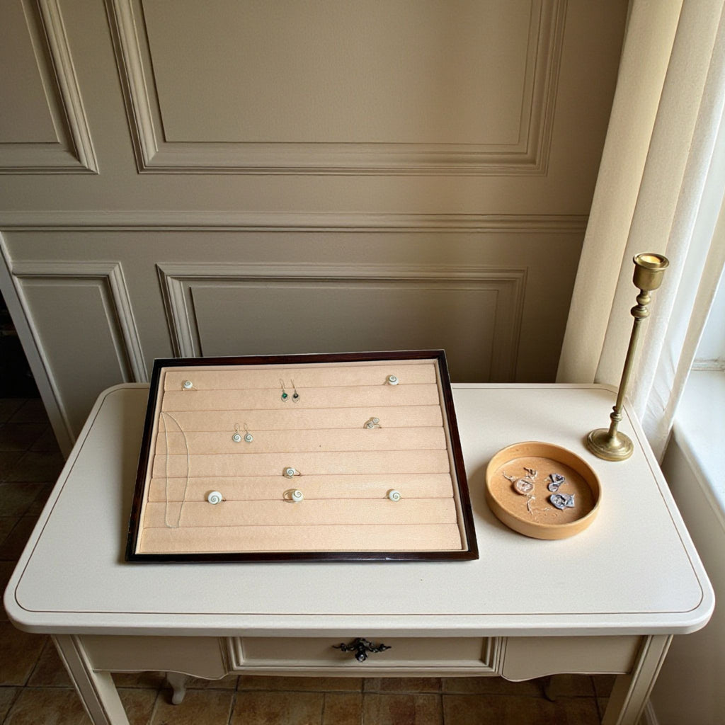 Présentoir Plateau - Bois suédine beige - Bagues