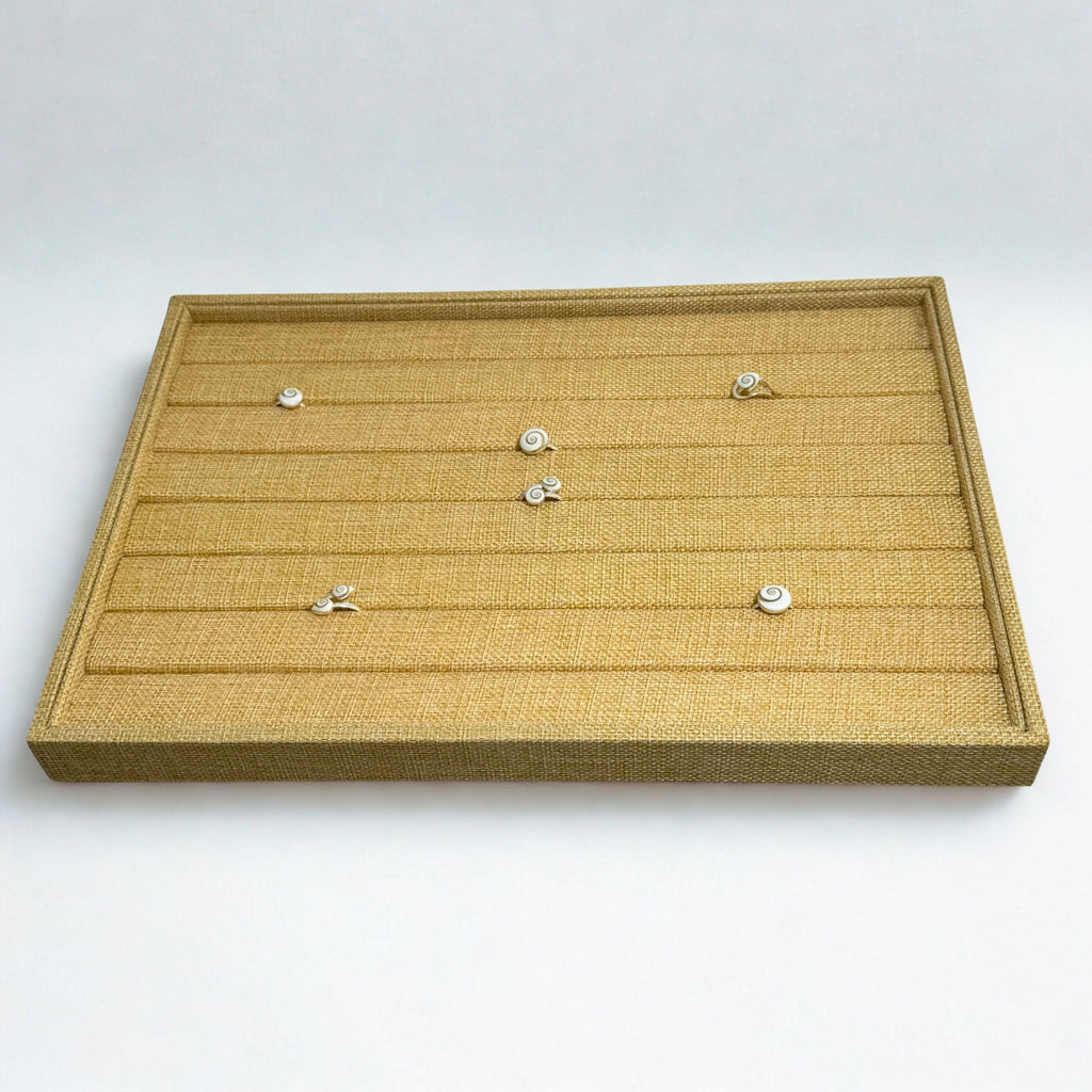 Présentoir Plateau - Toile de jute beige - Bagues