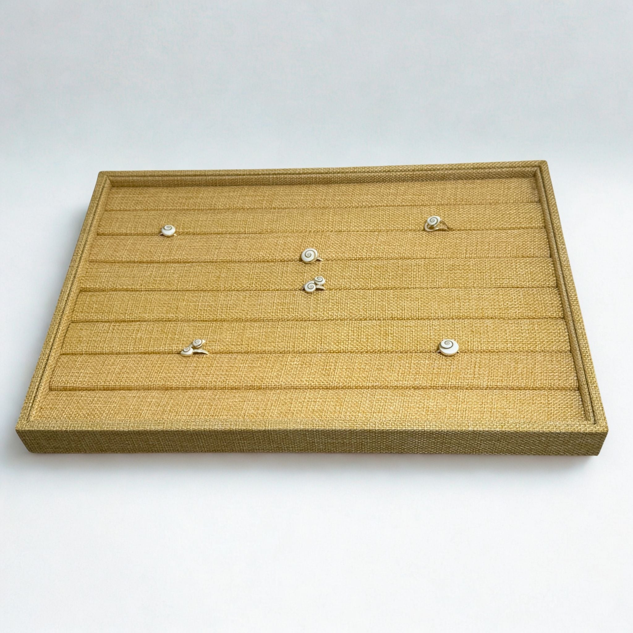 Présentoir Plateau - Toile de jute beige - Bagues