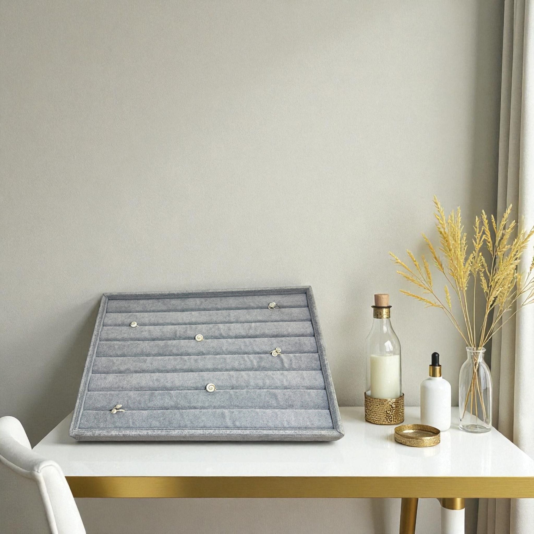 Présentoir Plateau - Velours gris - Bagues