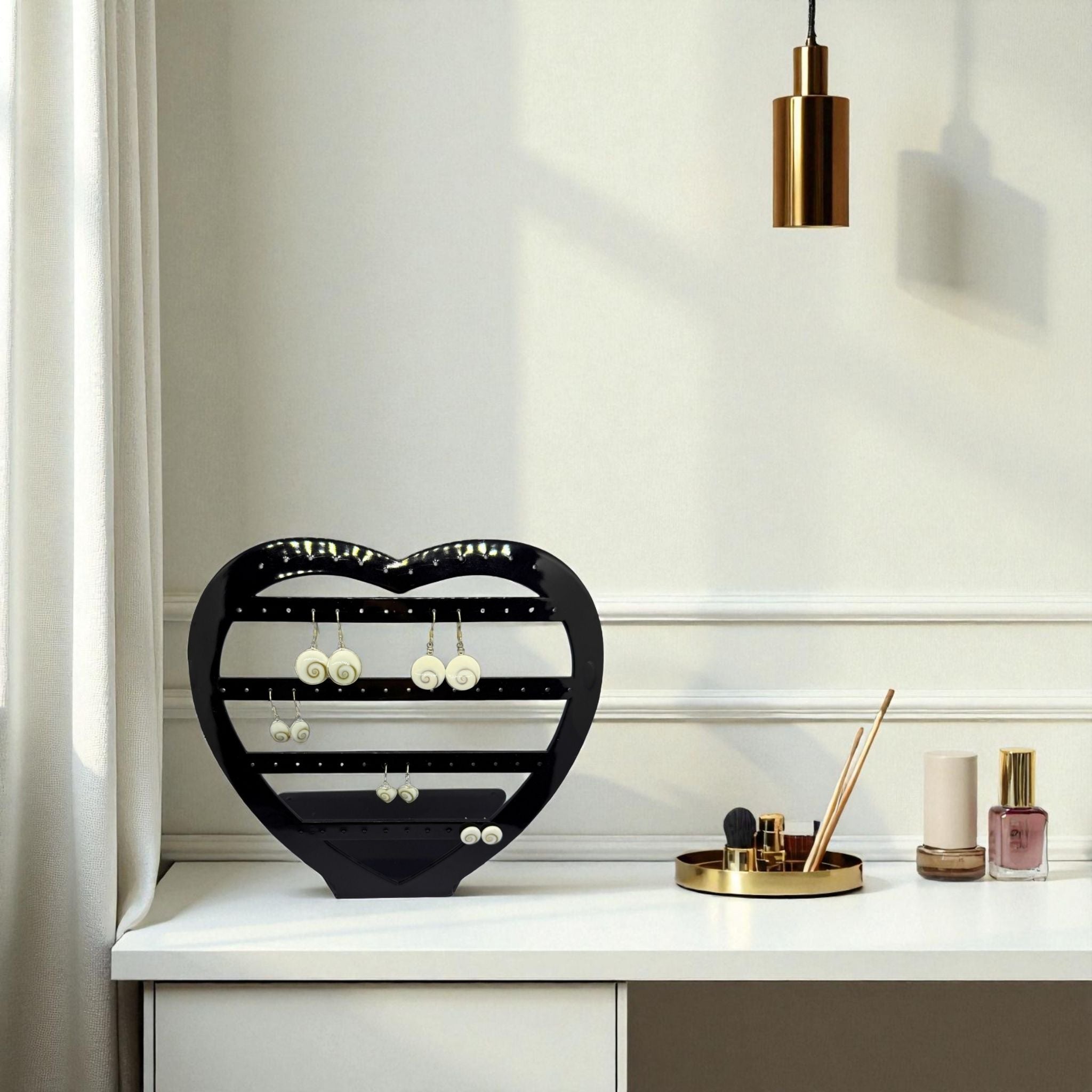 Présentoir forme coeur - Acrylique noir - Boucles d'oreilles Précieuse Lucie