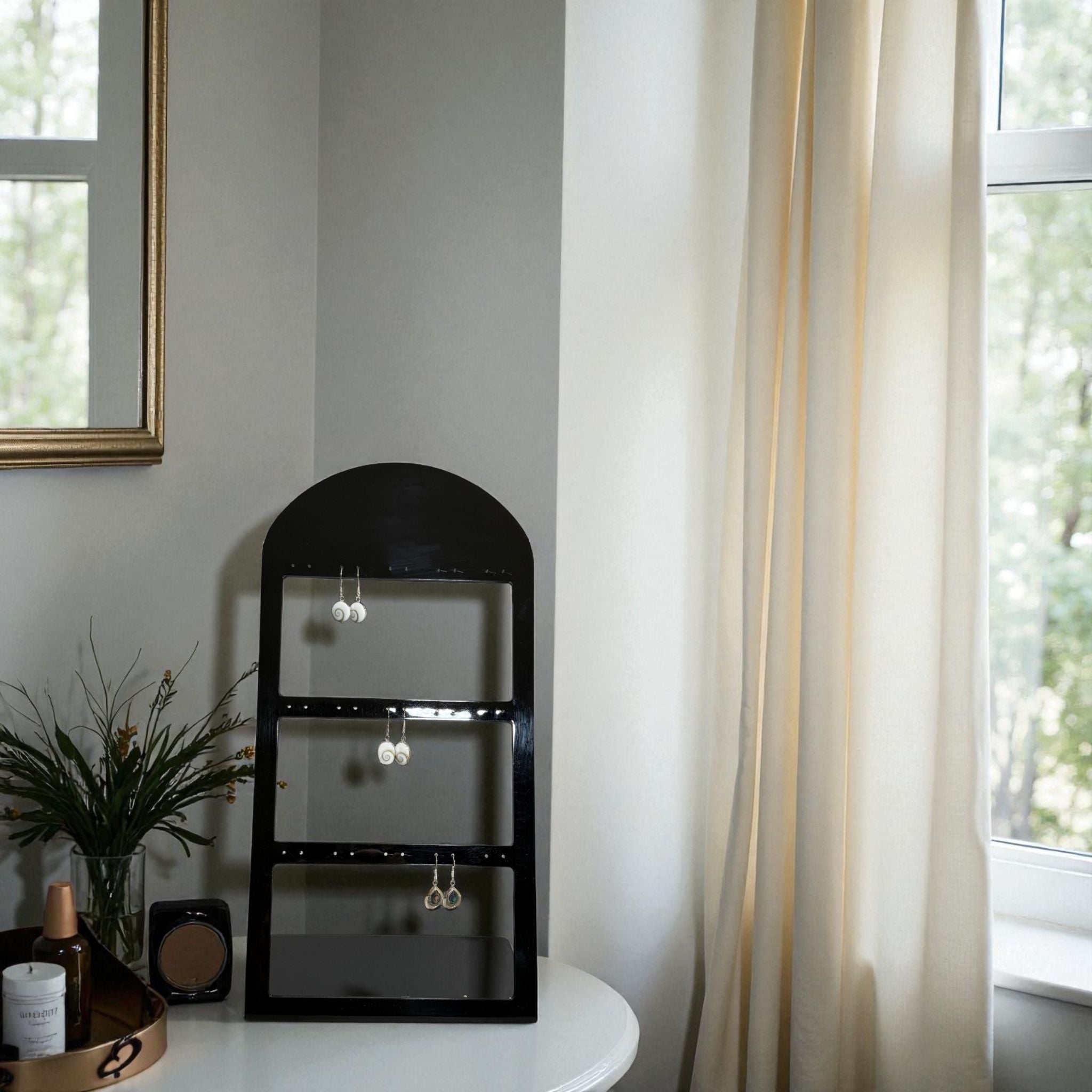 Présentoir forme arrondi - Acrylique noir - Boucles d'oreilles