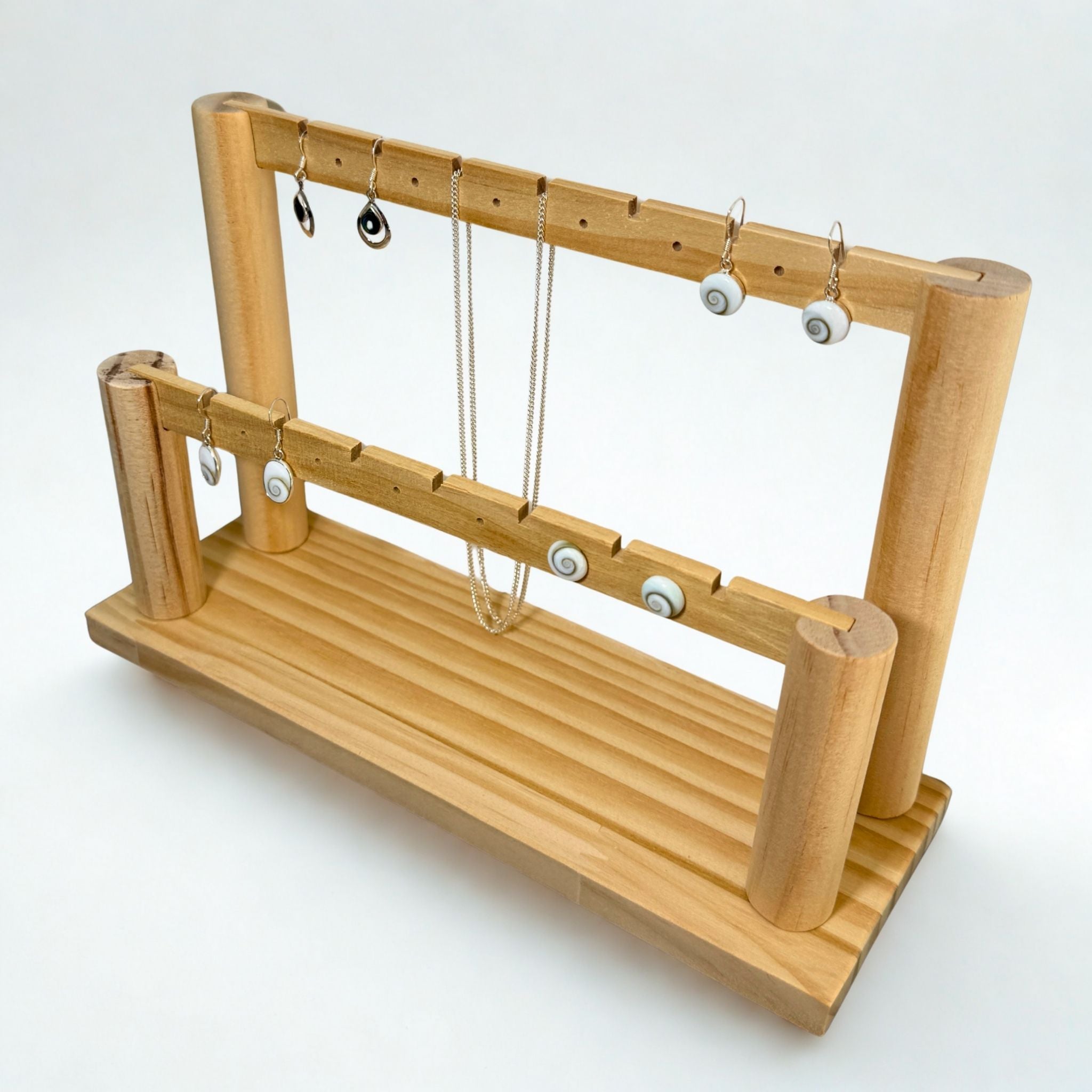 Présentoir Stand - Bois clair naturel 2 niveaux - Boucles d'oreilles