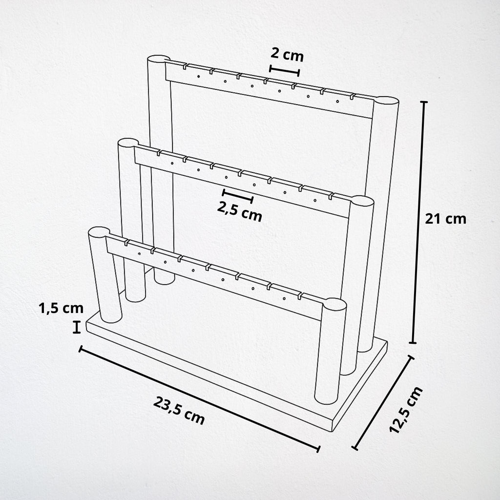 Présentoir Stand - Bois clair naturel 3 niveaux - Boucles d'oreilles Précieuse Lucie