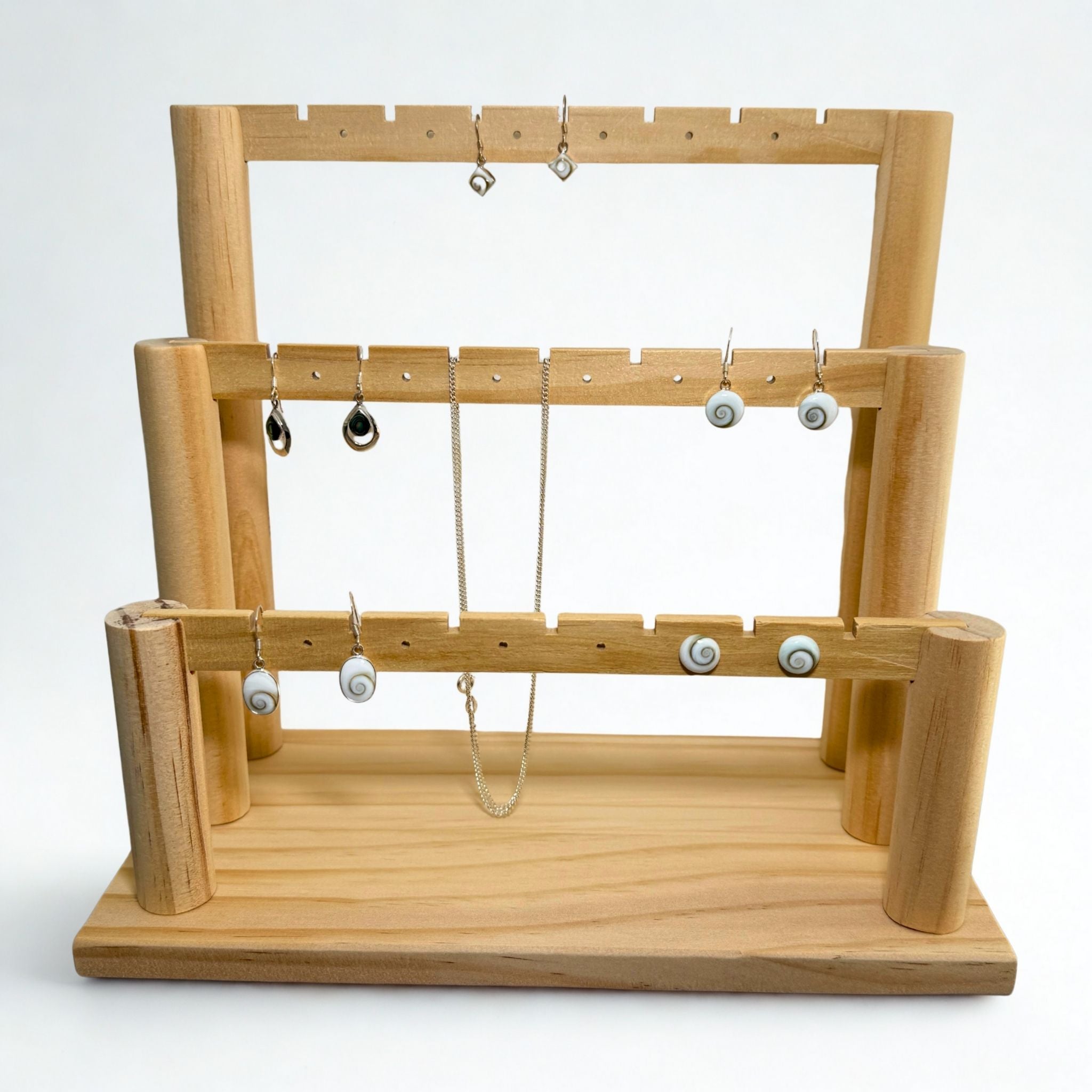 Présentoir Stand - Bois clair naturel 3 niveaux - Boucles d'oreilles