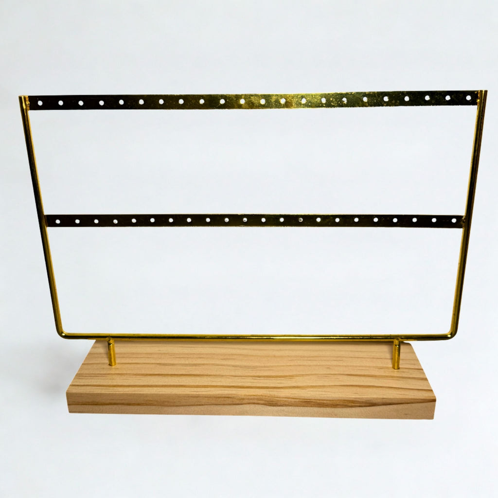 Présentoir - Métal doré et bois clair 2 rangées - Boucles d'oreilles