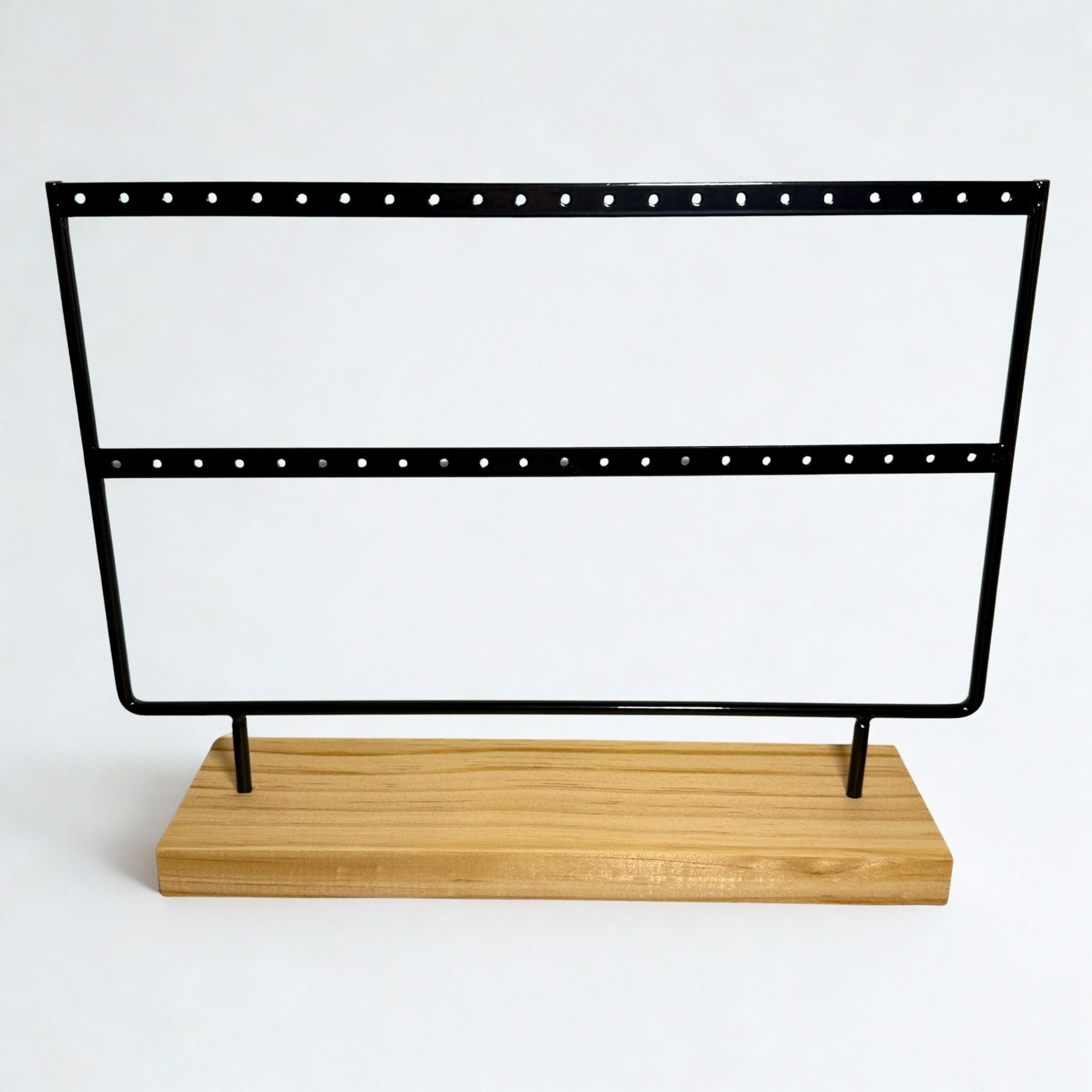 Présentoir - Métal noir et bois clair 2 rangs - Boucles d'oreilles