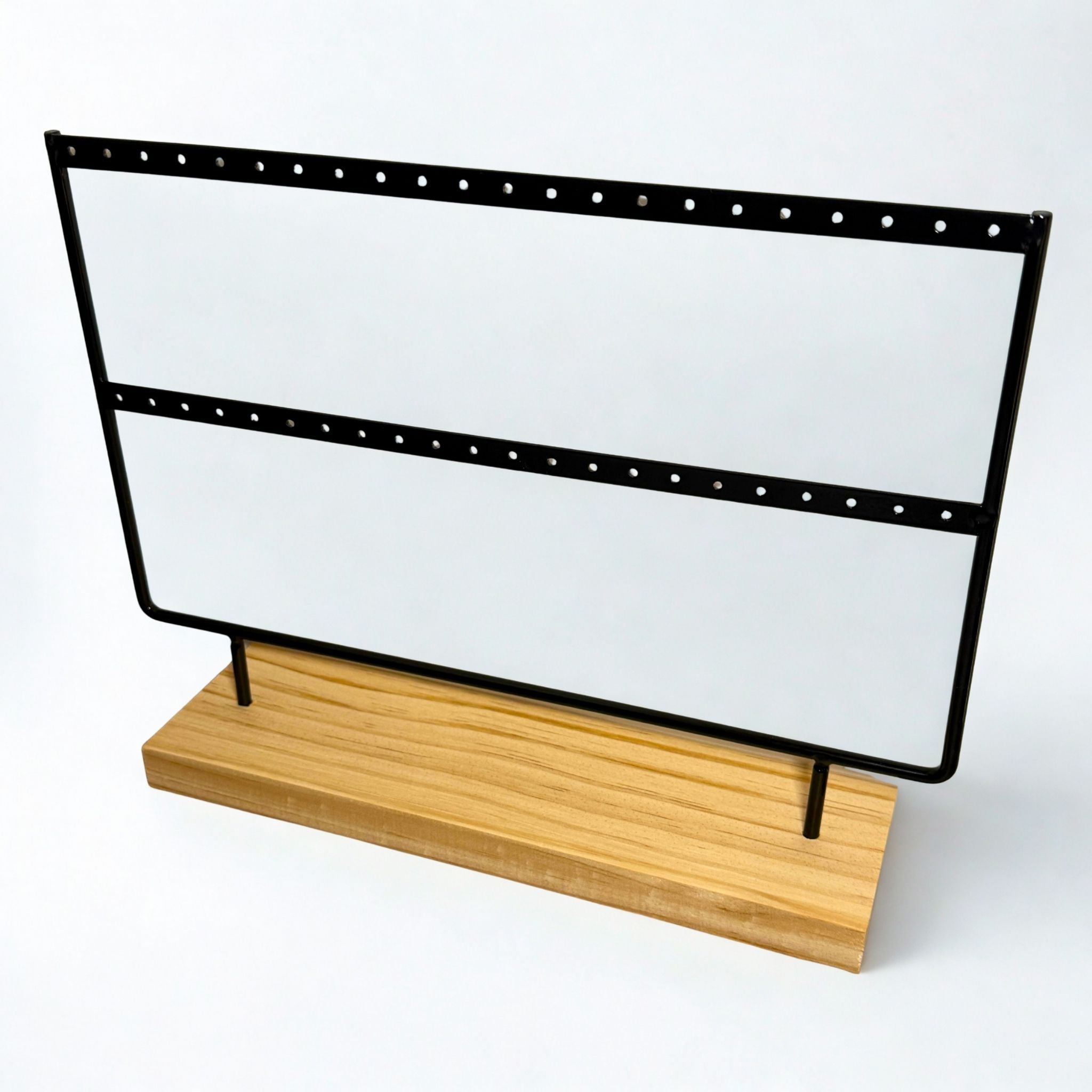 Présentoir - Métal noir et bois clair 2 rangs - Boucles d'oreilles