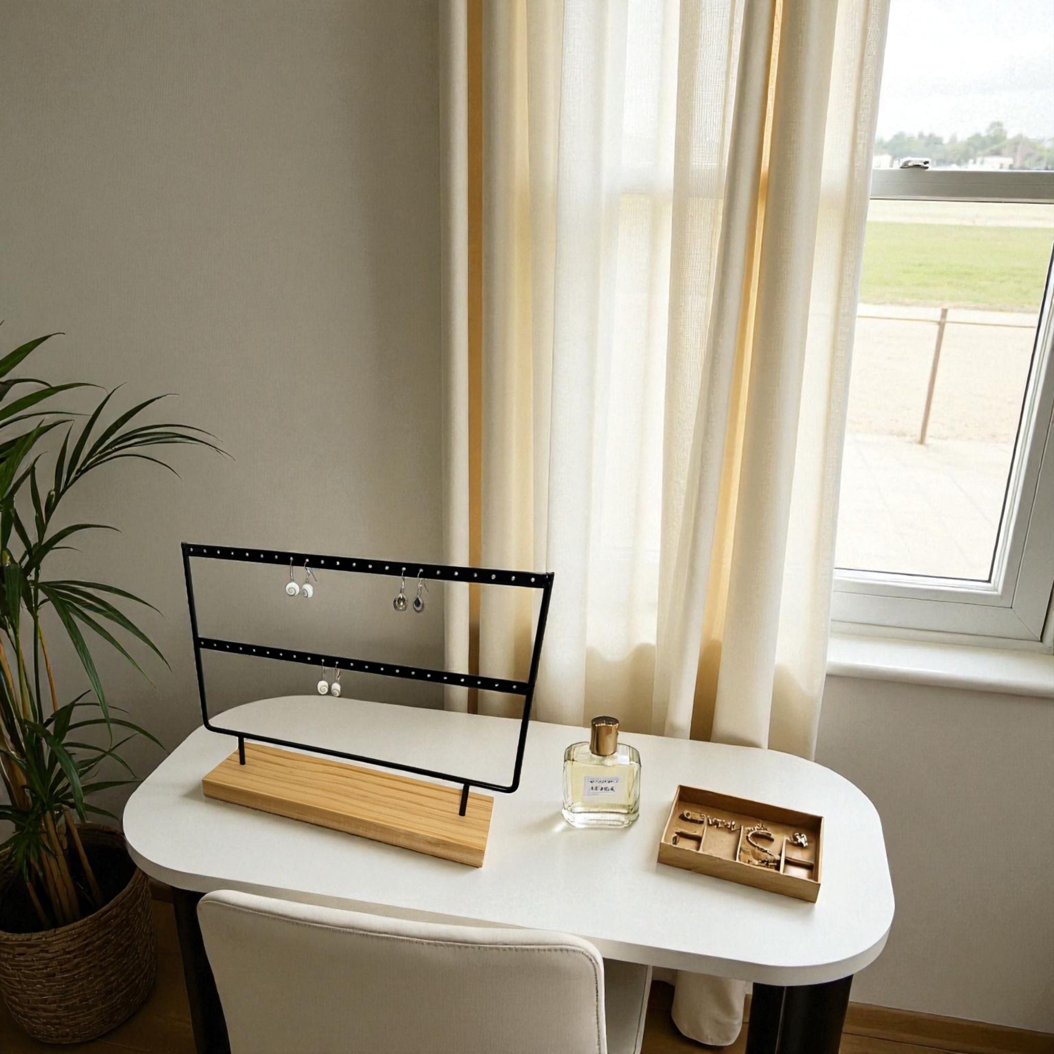 Présentoir - Métal noir et bois clair 2 rangs - Boucles d'oreilles Précieuse Lucie