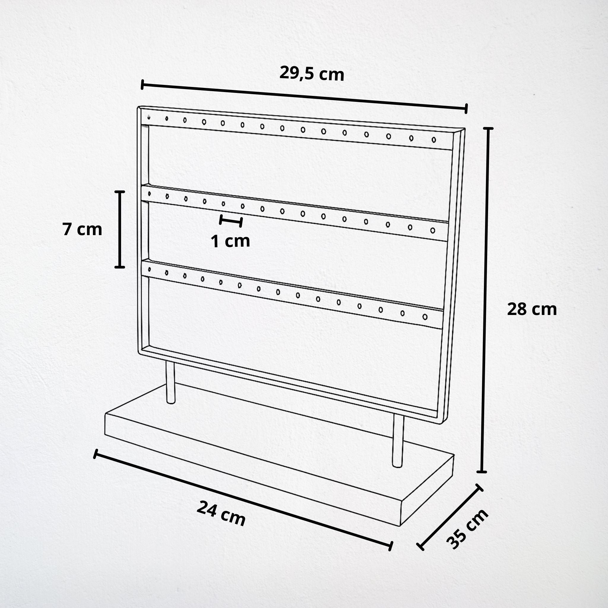 Présentoir - Métal noir et bois clair 3 rangées - Boucles d'oreilles