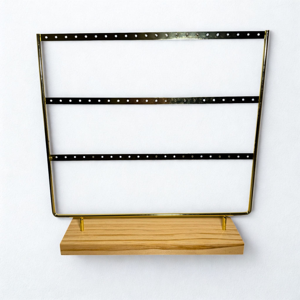 Présentoir - Métal doré et bois clair 3 rangées - Boucles d'oreilles