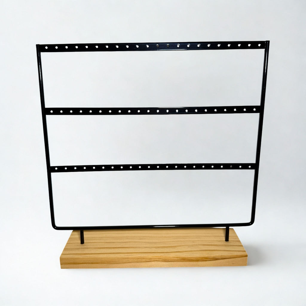 Présentoir - Métal noir et bois clair 3 rangées - Boucles d'oreilles