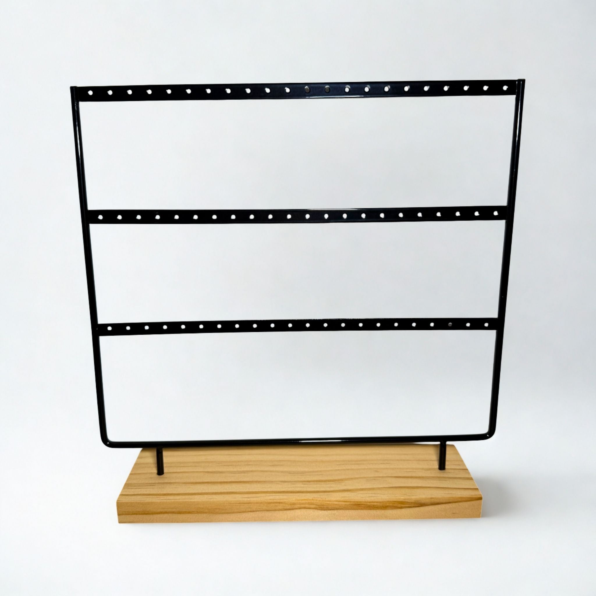 Présentoir - Métal noir et bois clair 3 rangées - Boucles d'oreilles