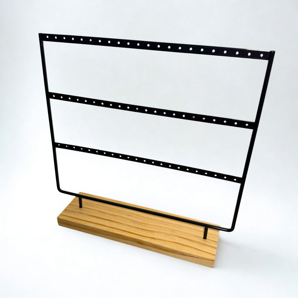 Présentoir - Métal noir et bois clair 3 rangées - Boucles d'oreilles
