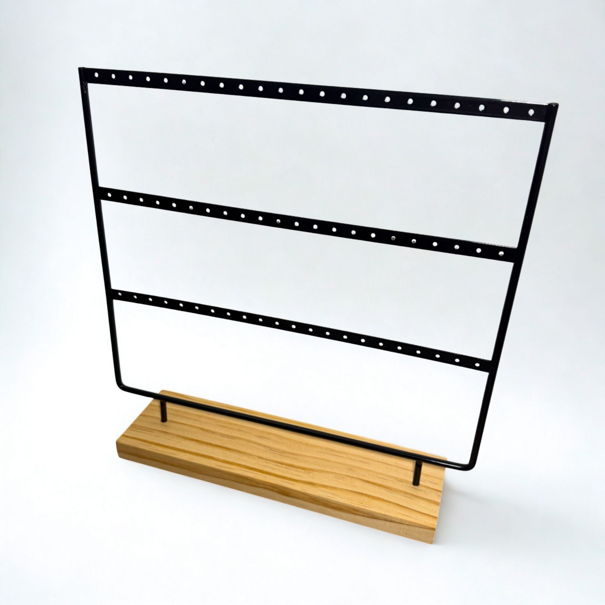 Présentoir - Métal noir et bois clair 3 rangées - Boucles d'oreilles
