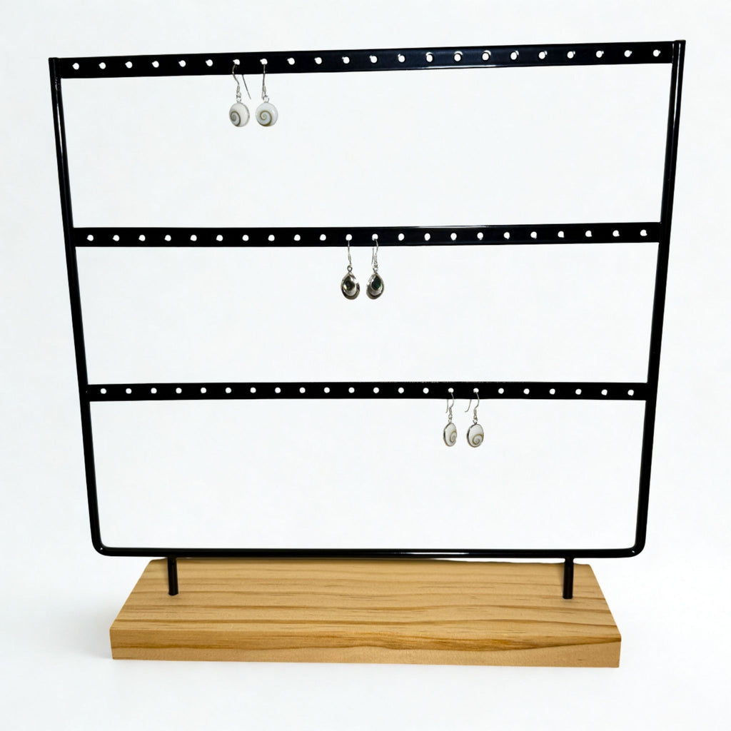 Présentoir - Métal noir et bois clair 3 rangées - Boucles d'oreilles