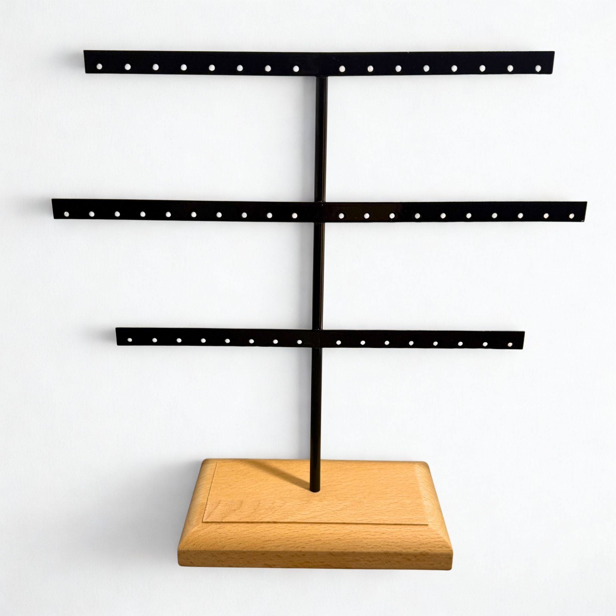 Présentoir - Métal noir et bois - Tige 3 rangées - Boucles d'oreilles