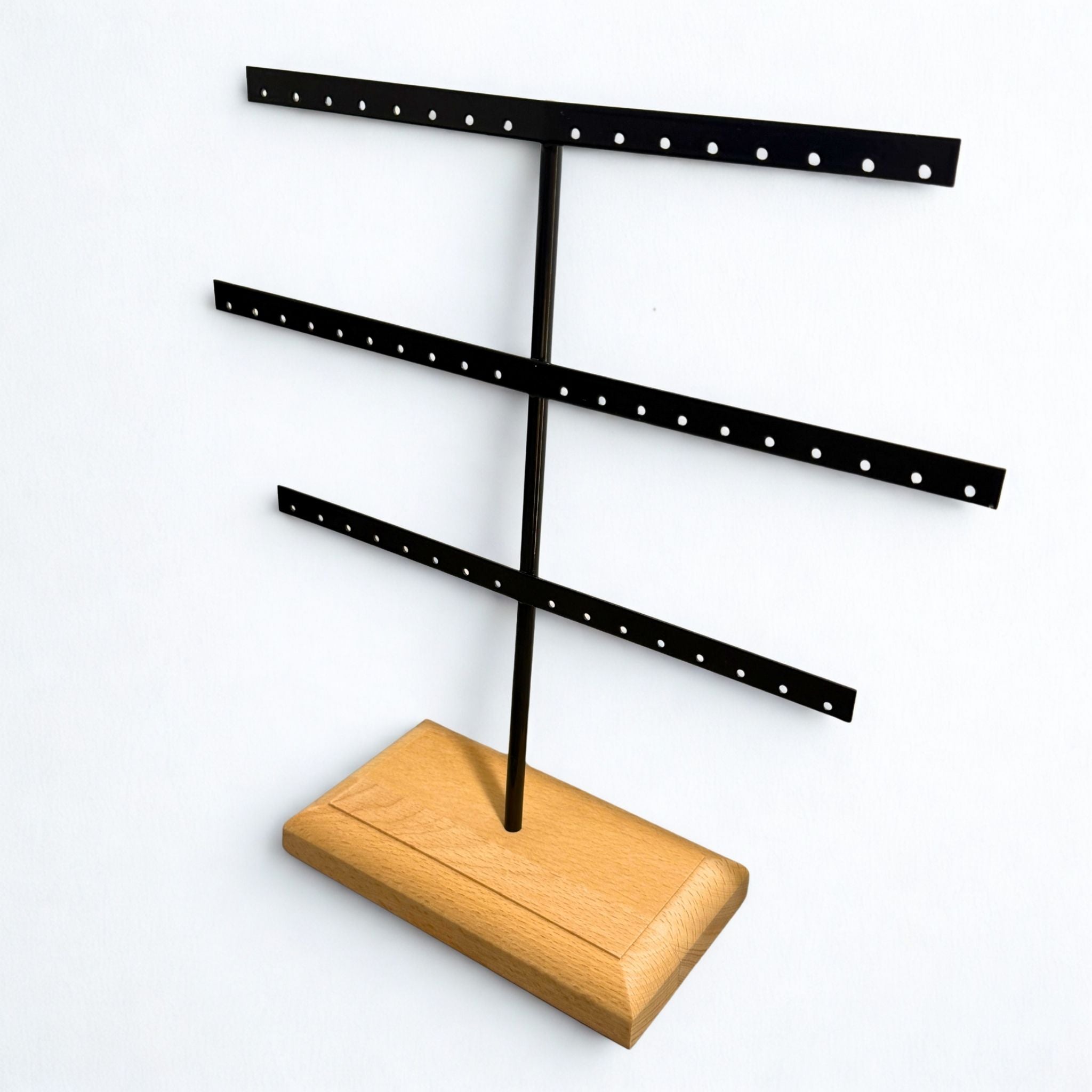 Présentoir - Métal noir et bois - Tige 3 rangées - Boucles d'oreilles