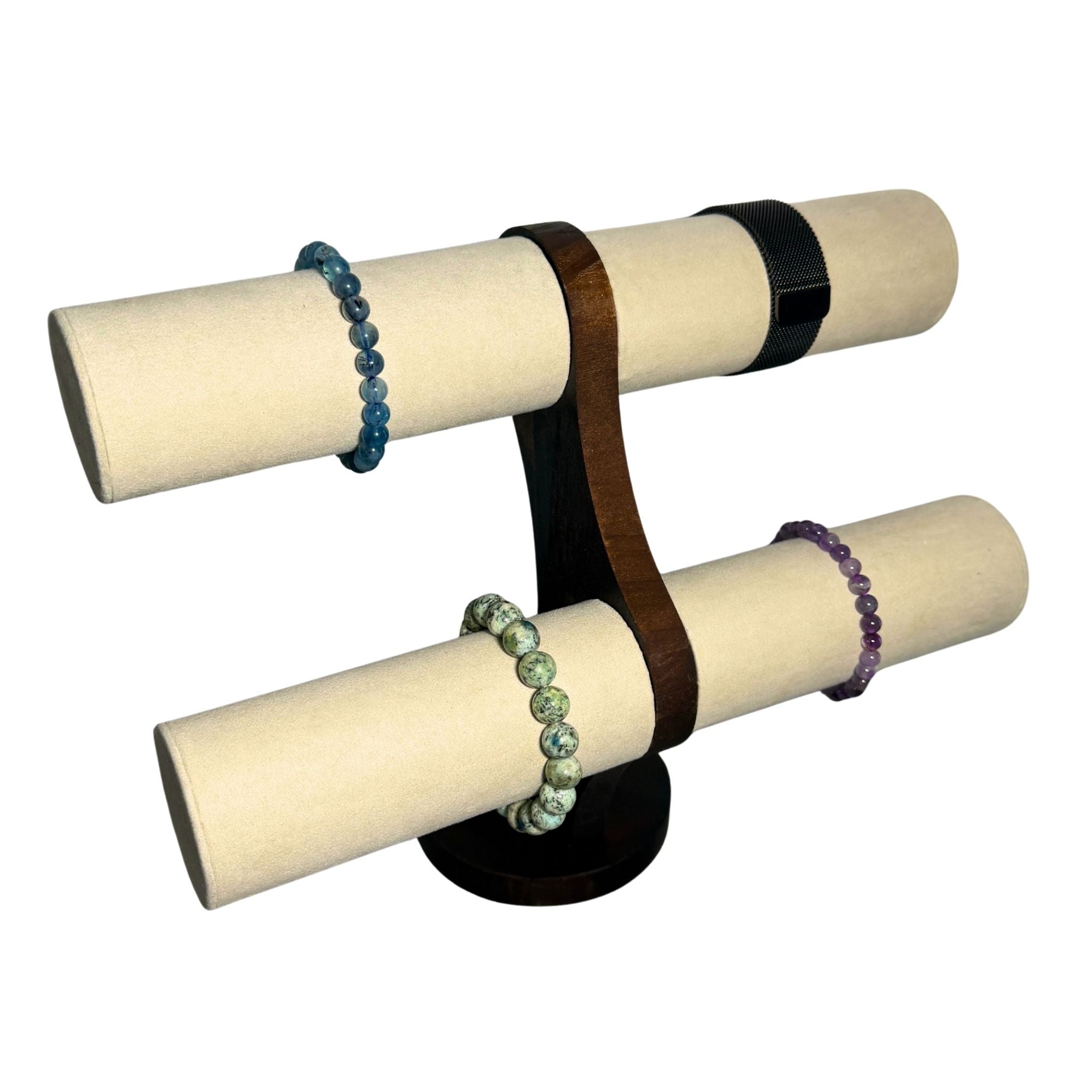 Présentoir Jonc double - Bois suédine beige - Bracelets/montres