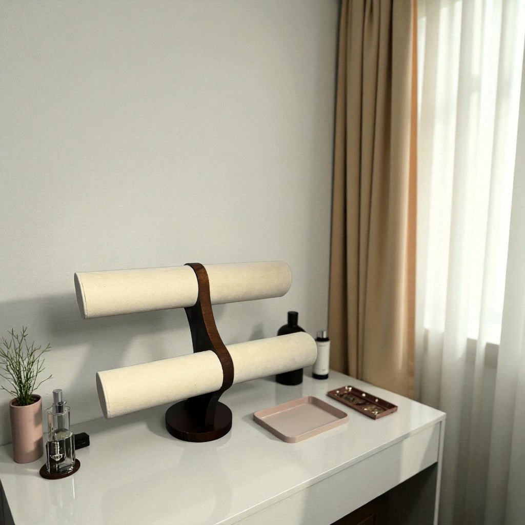 Présentoir Jonc double - Bois suédine beige - Bracelets/montres