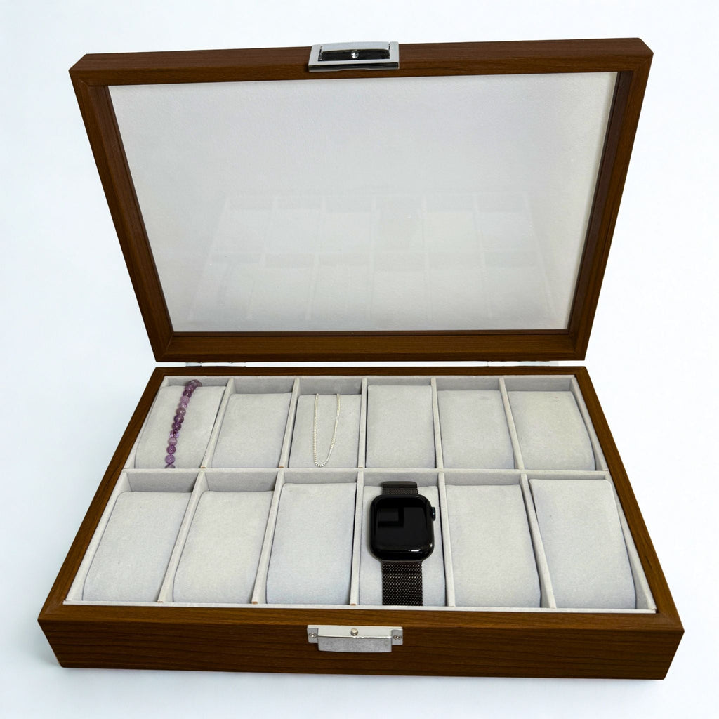 Présentoir Boîte vitrée - 12 emplacements - Bracelets/montres Précieuse Lucie