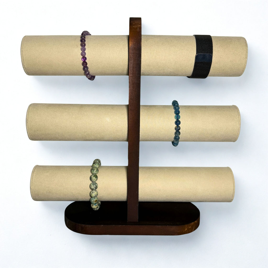 Présentoir Jonc triple - Bois suédine beige - Bracelets/montres