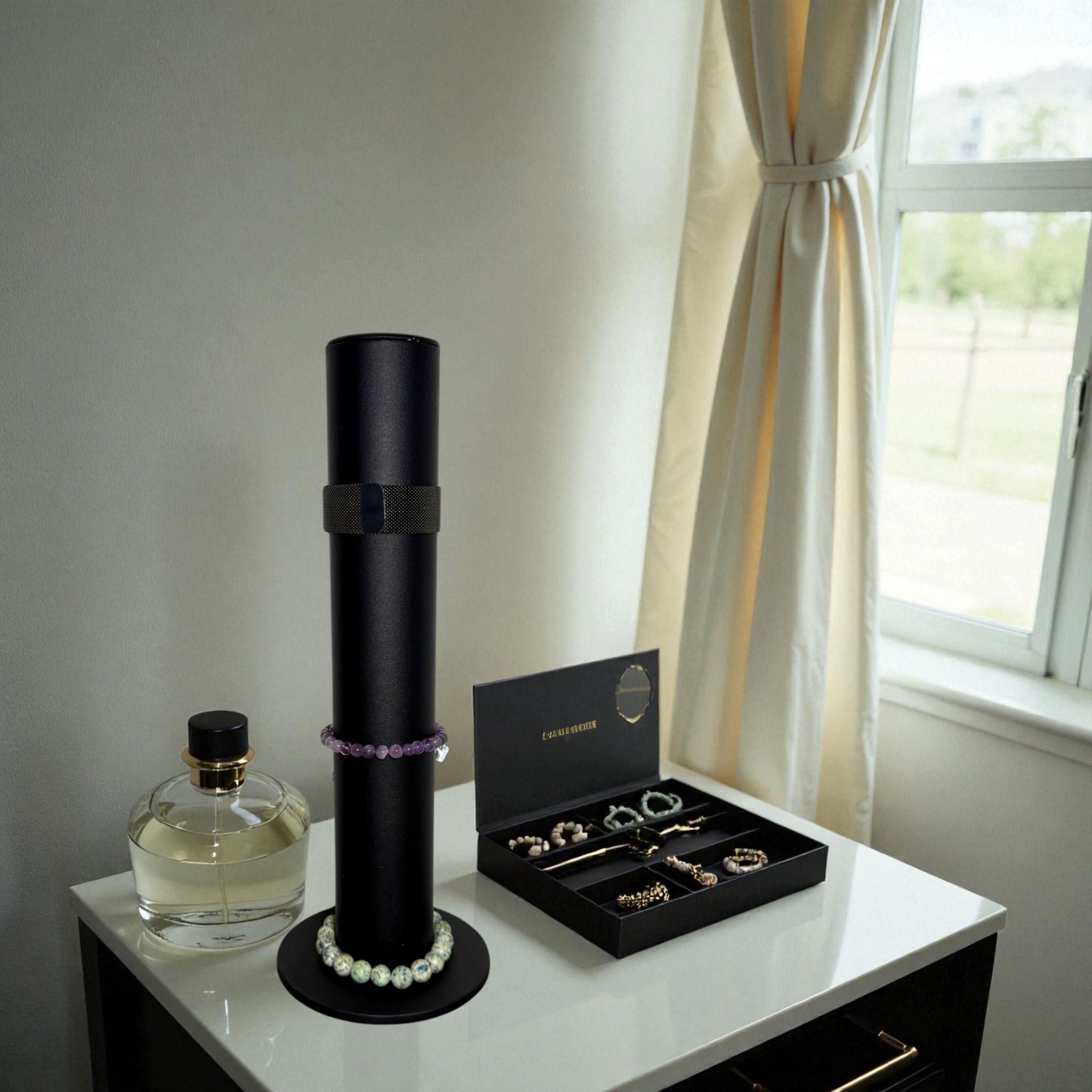 Présentoir Jonc vertical - Simili cuir noir - Bracelets/montres Précieuse Lucie