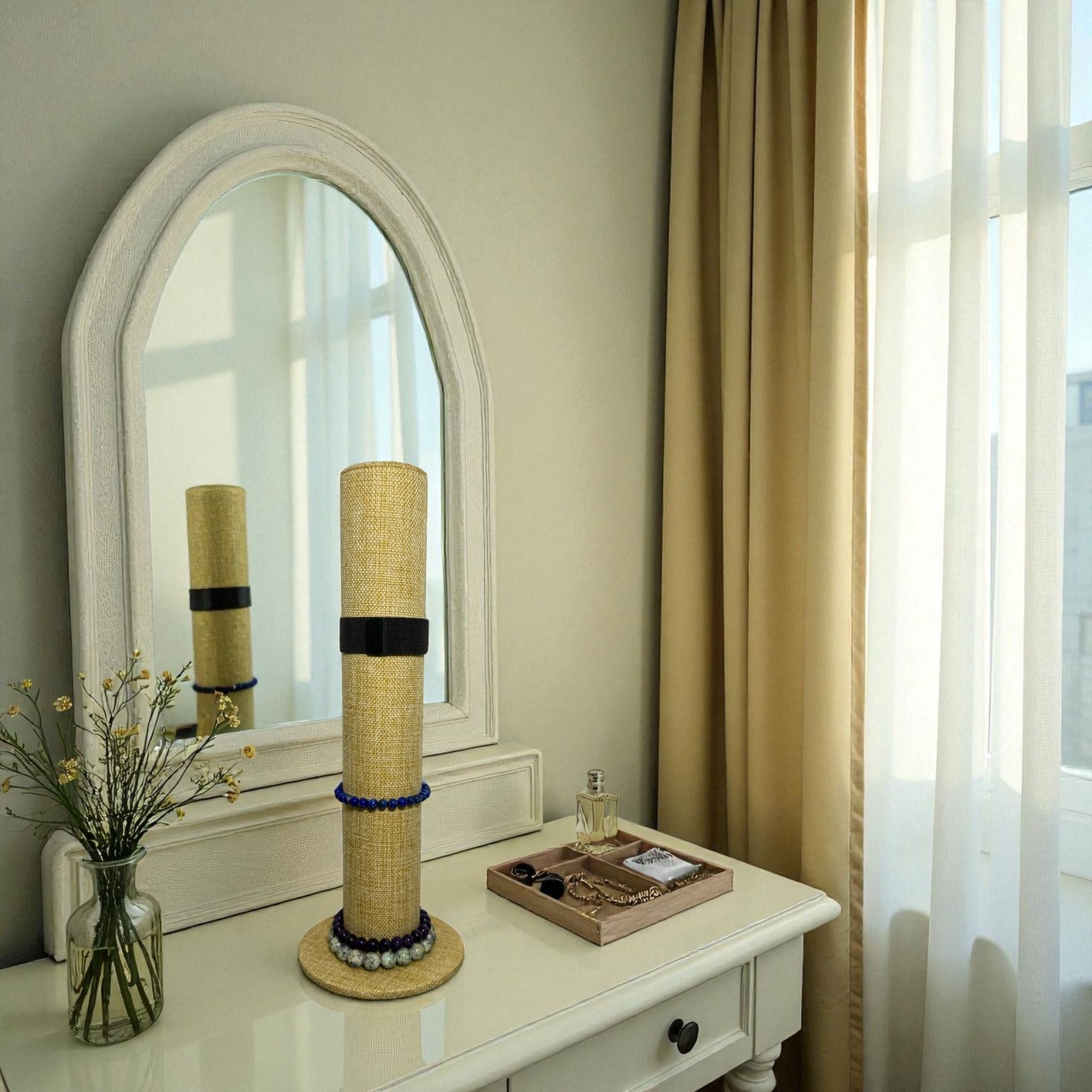 Présentoir Jonc vertical - Toile de jute beige - Bracelets/montres Précieuse Lucie