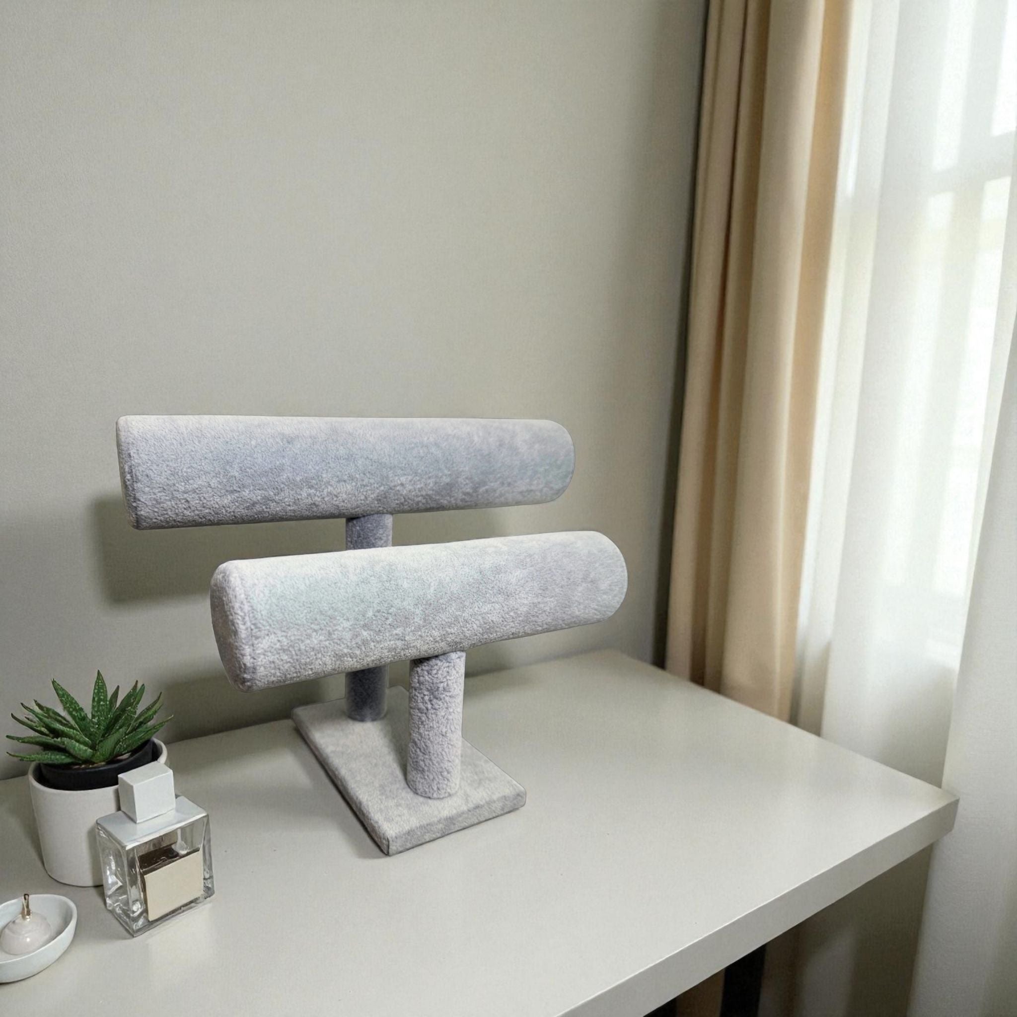 Présentoir Jonc double - Velours gris - Bracelets/montres Précieuse Lucie